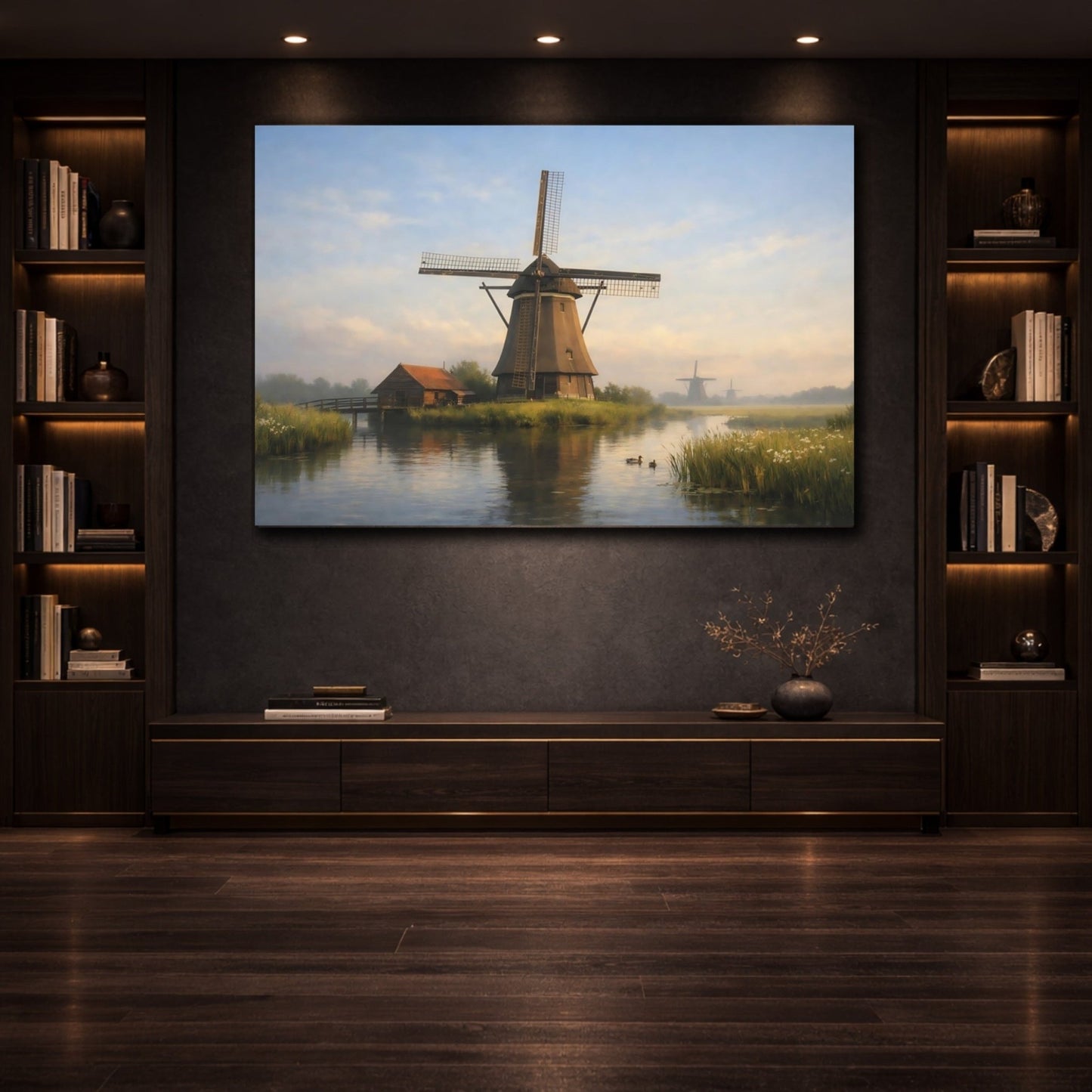Nature Windmills Misty - Canvas Wall Art Print - YesArtYes