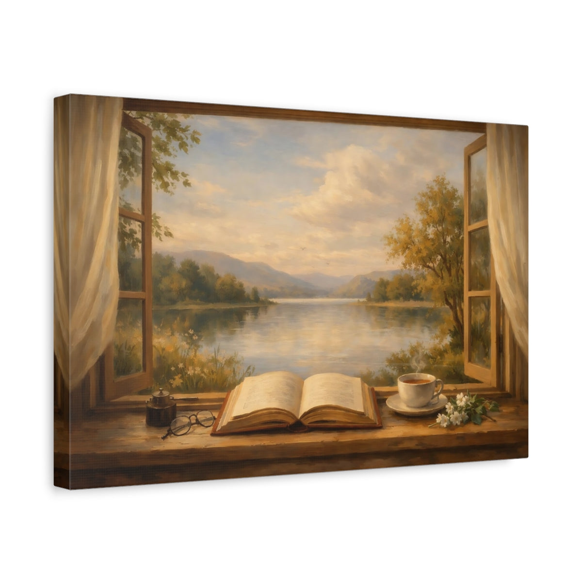 Side Mockup 4. Nature Window View Cozy Window View shown as stretched canvas wall art