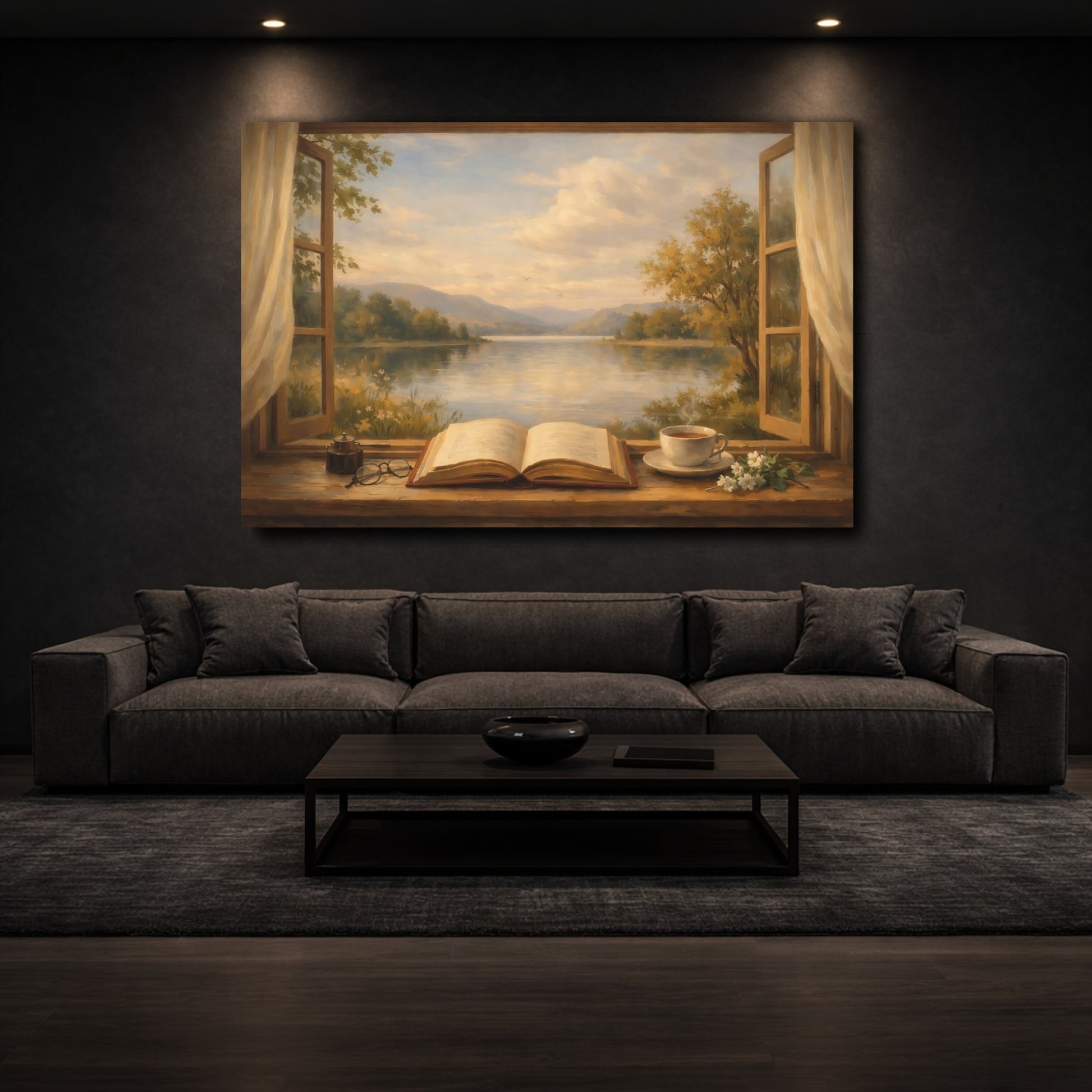 Mockup 2. Nature Window View Cozy Window View shown as stretched canvas wall art