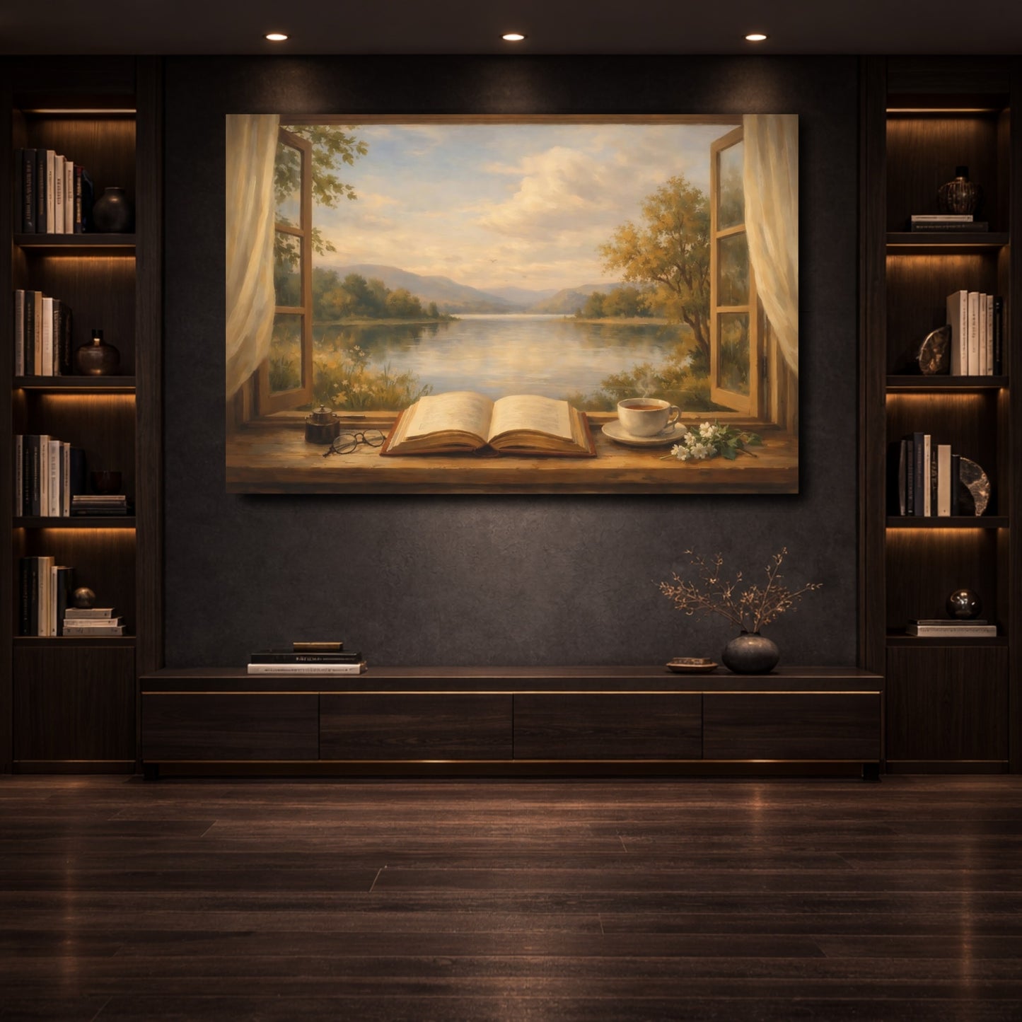 Mockup 3. Nature Window View Cozy Window View shown as stretched canvas wall art