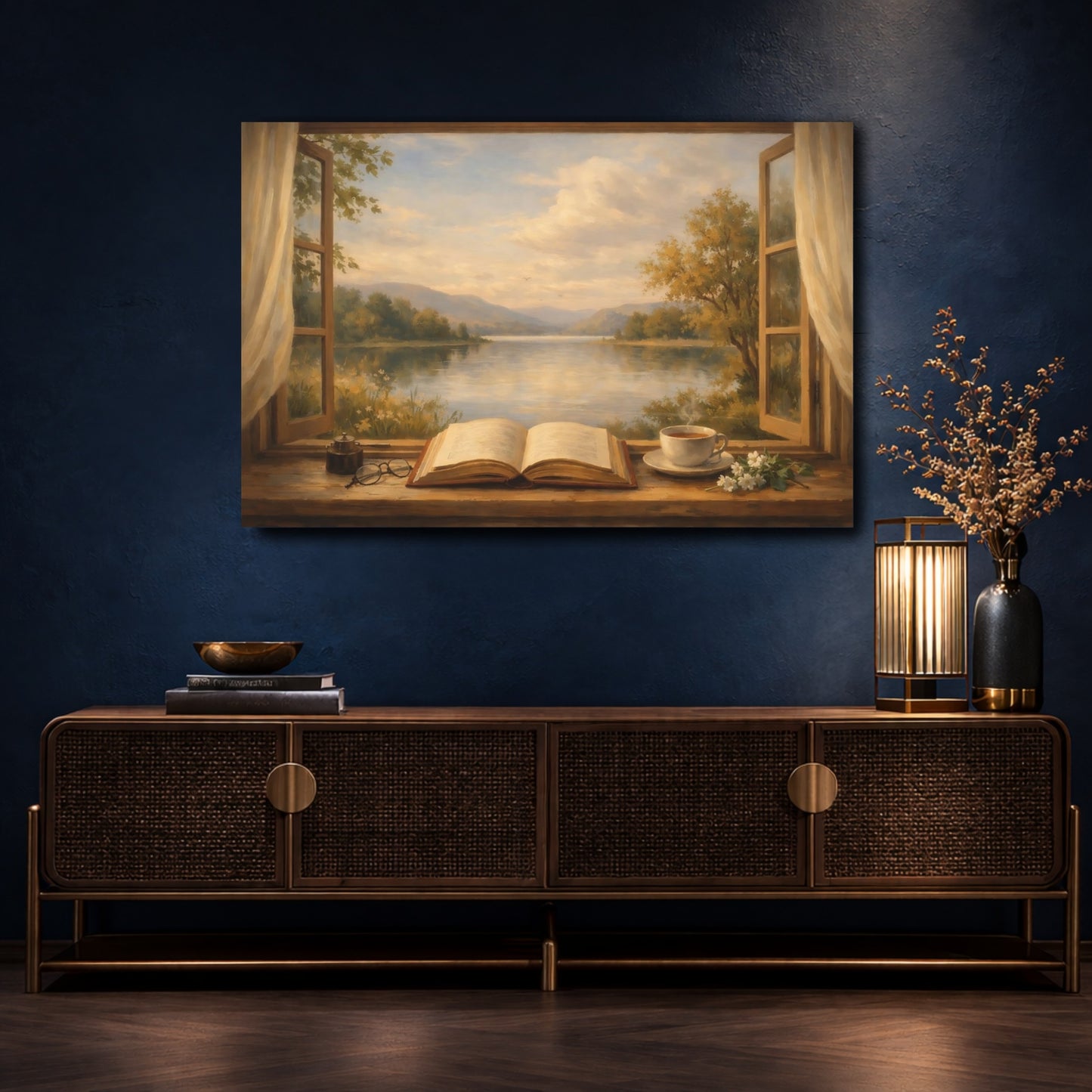 Mockup 4. Nature Window View Cozy Window View shown as stretched canvas wall art