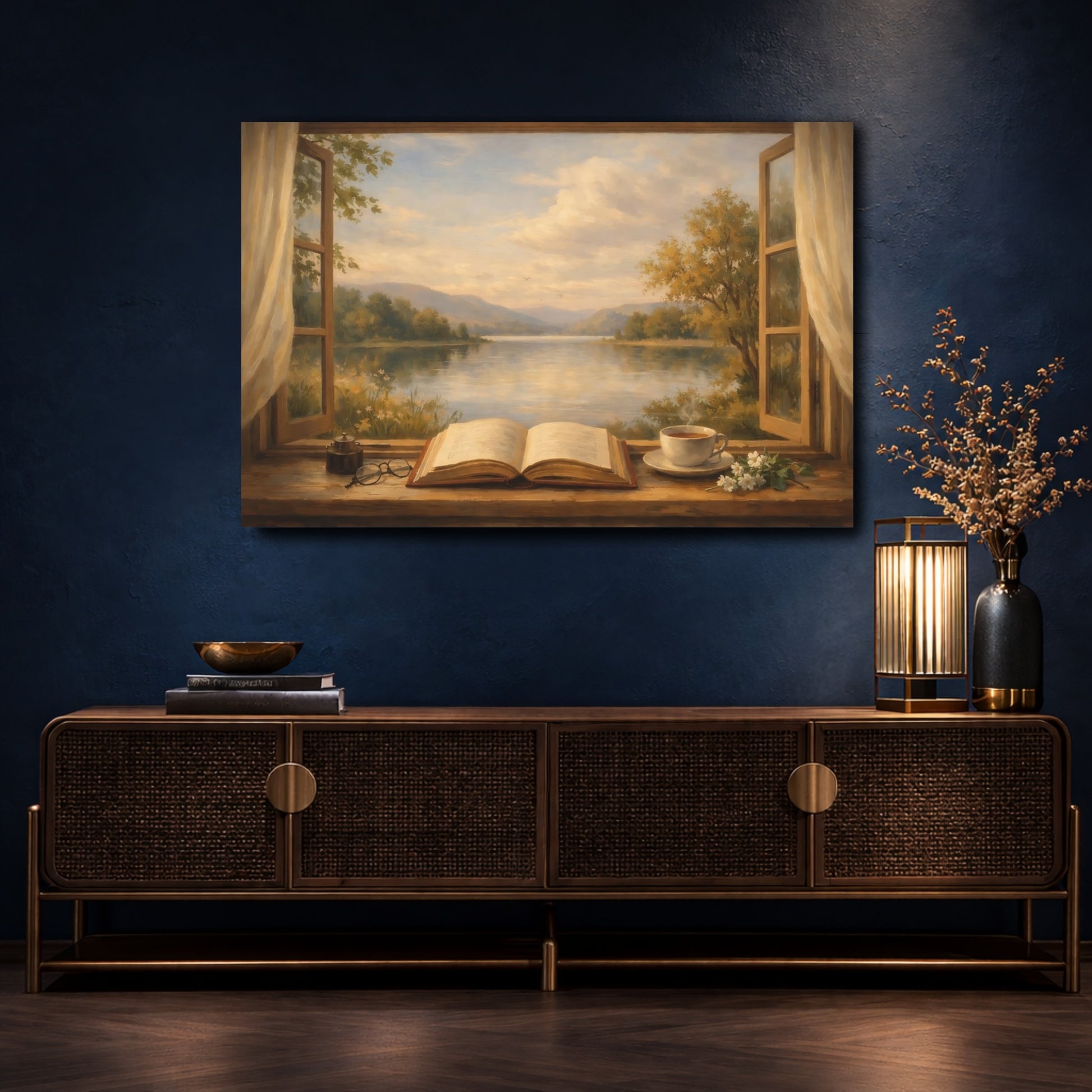 Mockup 4. Nature Window View Cozy Window View shown as stretched canvas wall art
