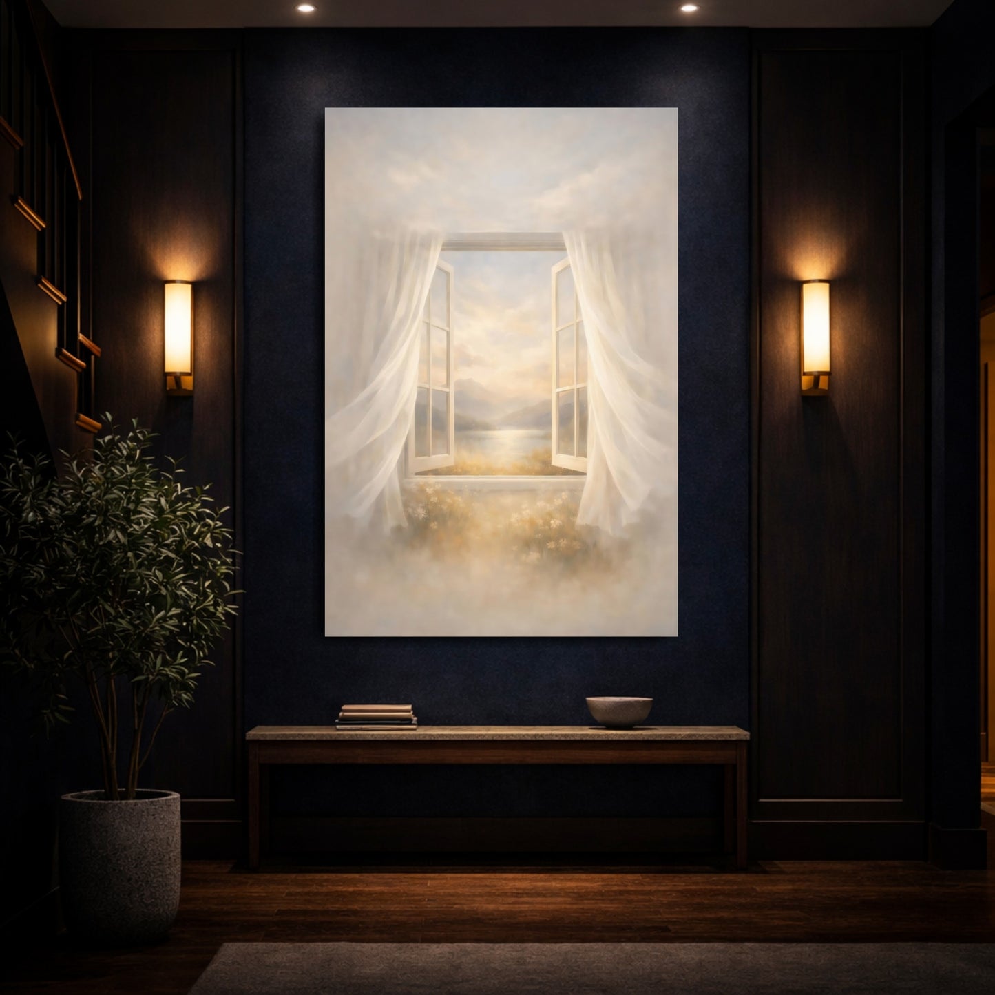 Nature Window View Golden Window View shown as front canvas room wall art
