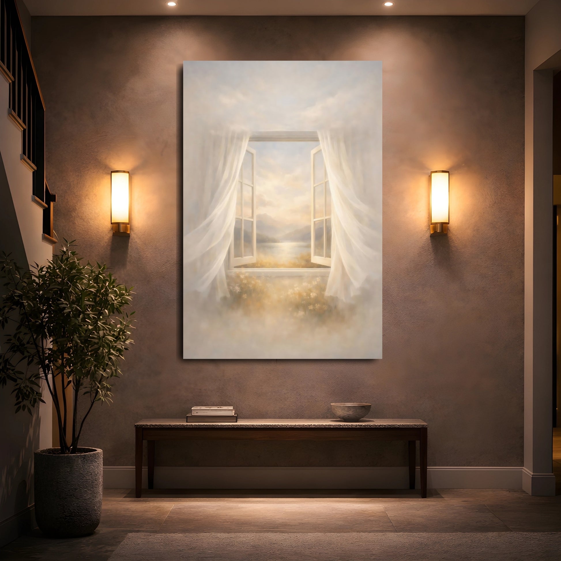 Nature Window View Golden Window View shown as front canvas room wall art