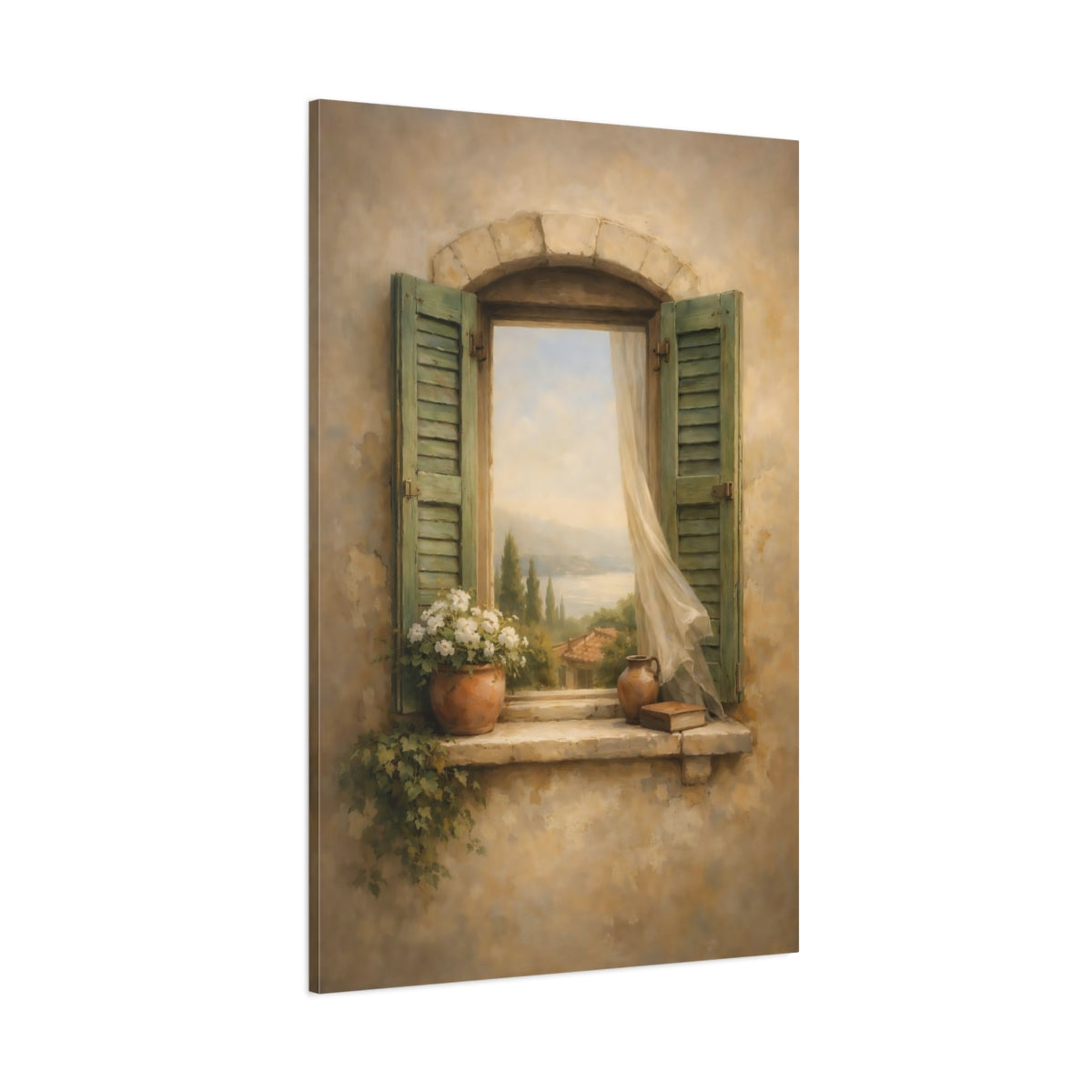 Main Mockup. Nature Window View Mediterranean Window shown as stretched canvas wall art