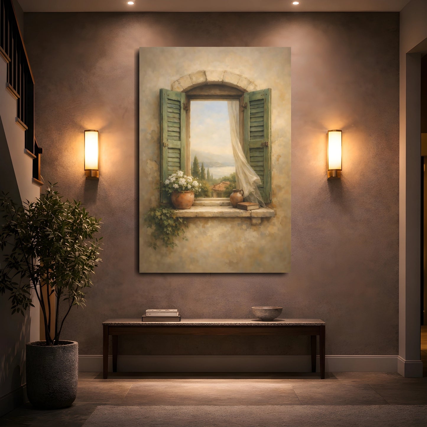 Mockup 4. Nature Window View Mediterranean Window shown as stretched canvas wall art
