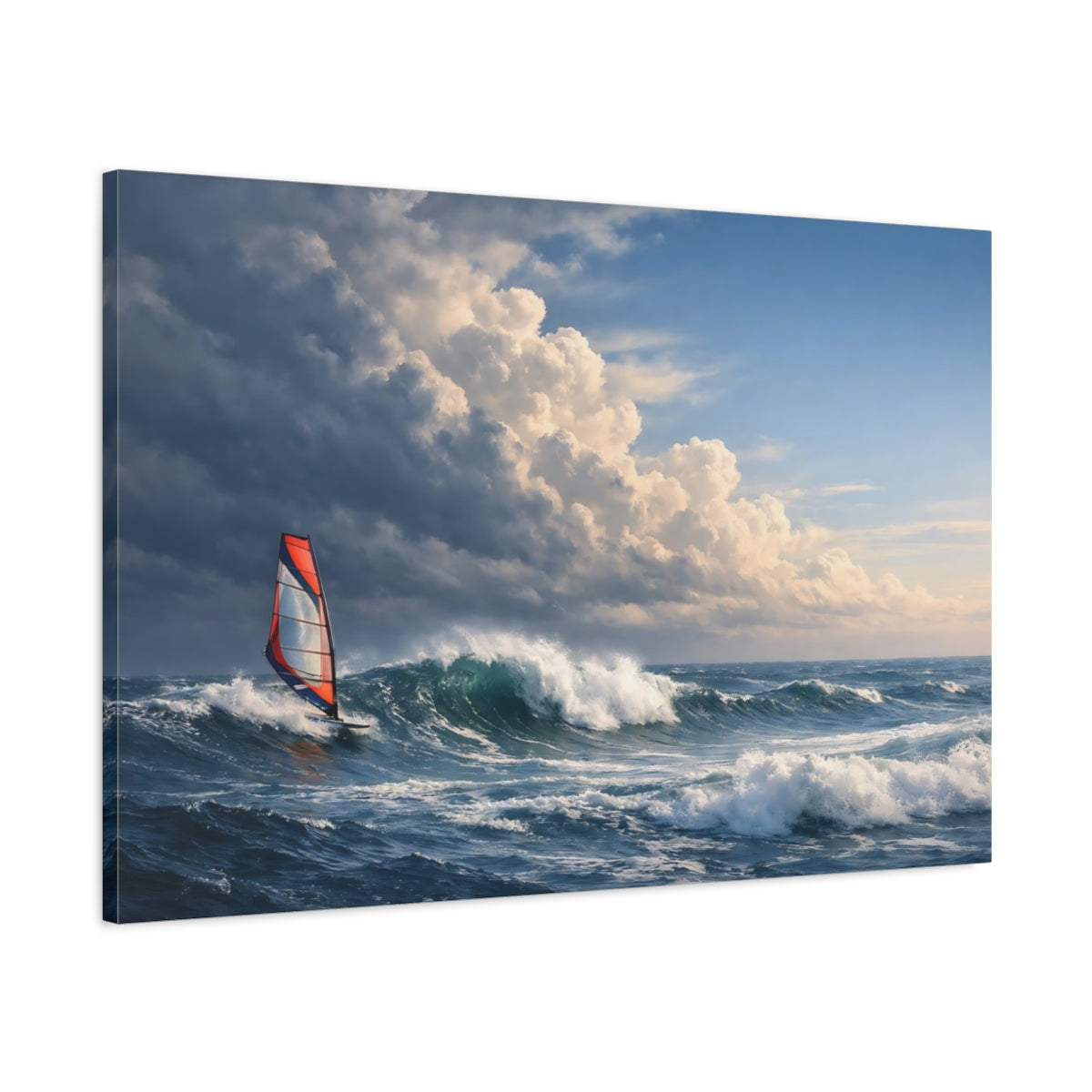 Main Mockup. Nature Windsurfer Dynamic Ocean shown as stretched canvas wall art
