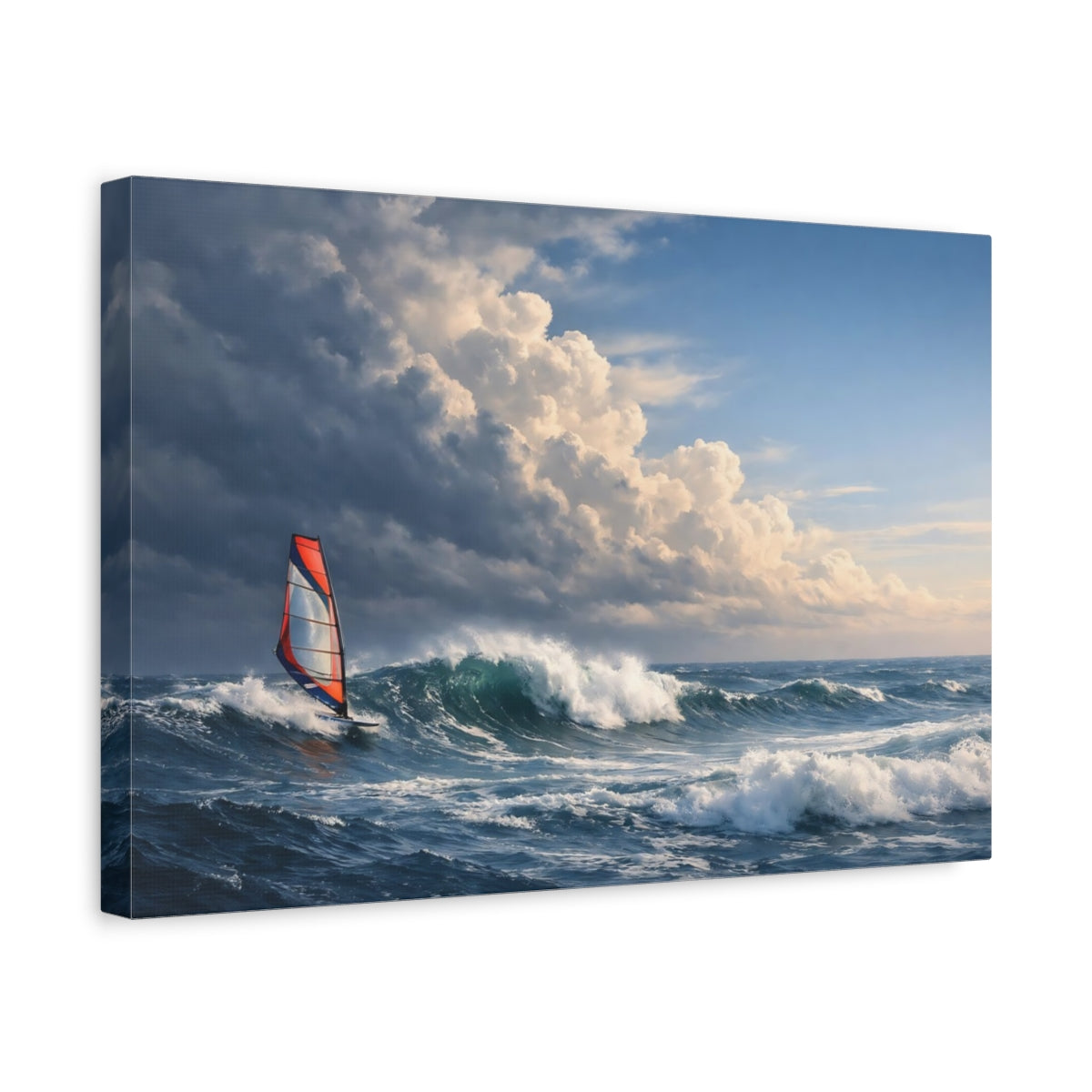 Side Mockup 4. Nature Windsurfer Dynamic Ocean shown as stretched canvas wall art