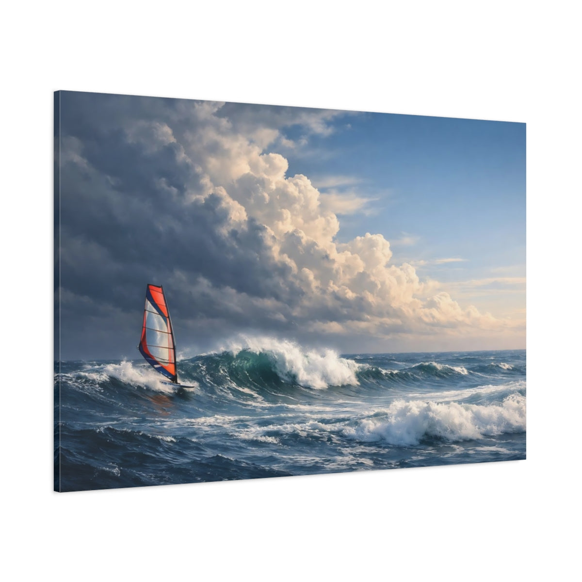 Side Mockup 1. Nature Windsurfer Dynamic Ocean shown as stretched canvas wall art
