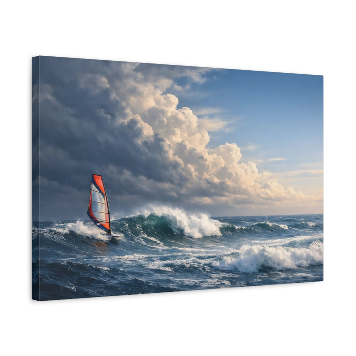 Side Mockup 3. Nature Windsurfer Dynamic Ocean shown as stretched canvas wall art