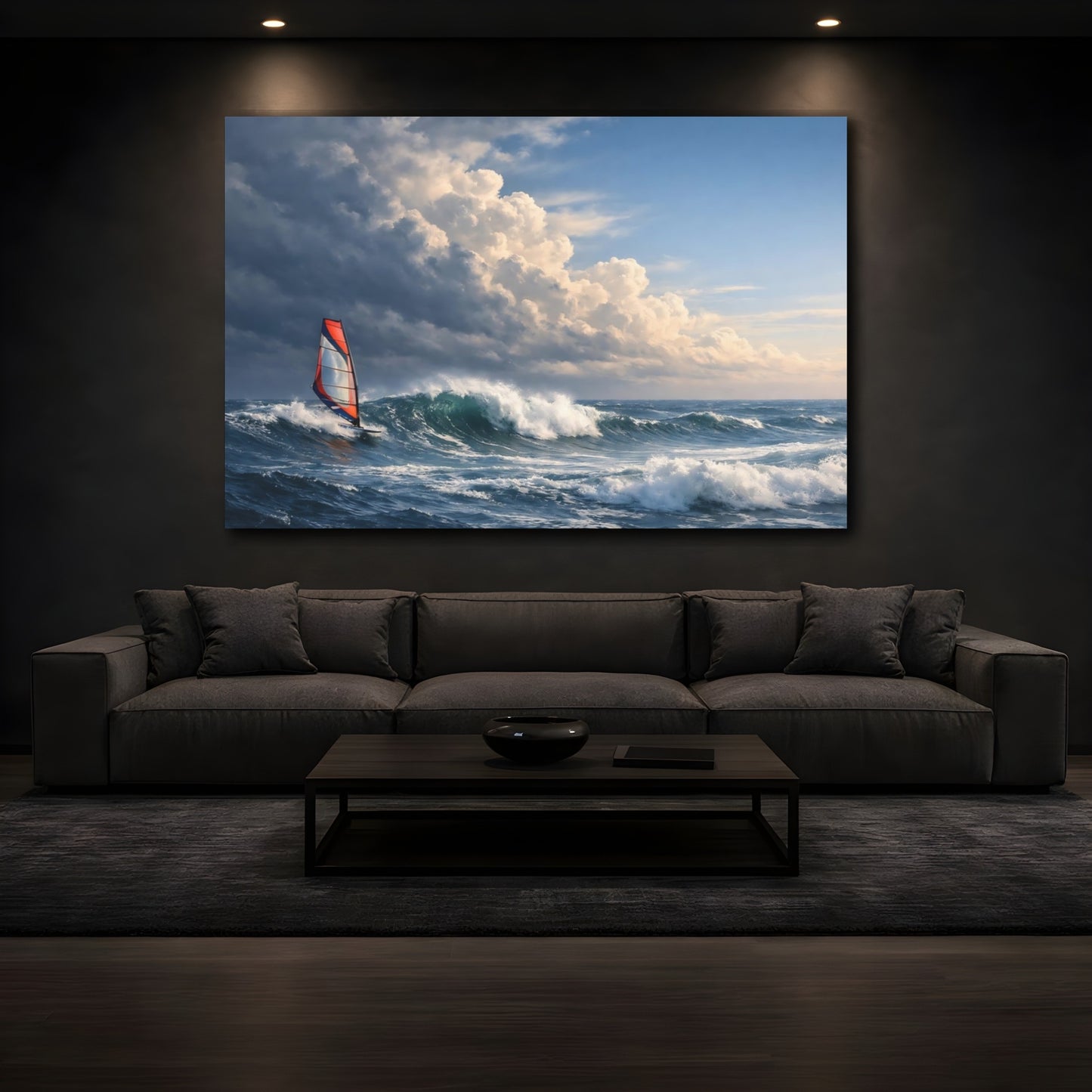 Mockup 2. Nature Windsurfer Dynamic Ocean shown as stretched canvas wall art
