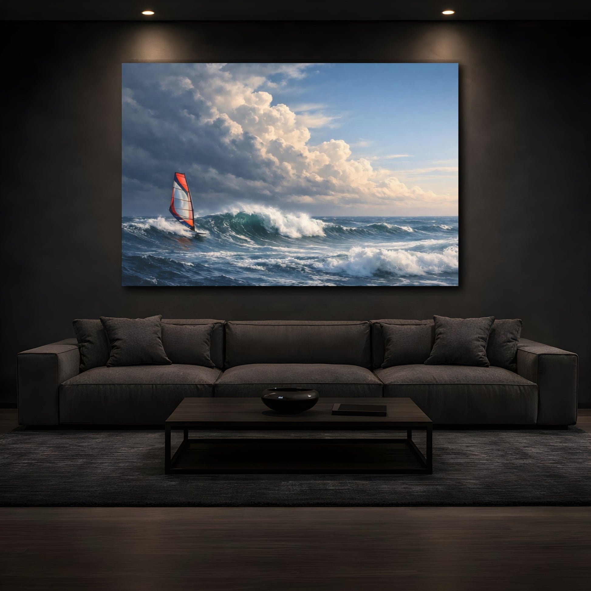 Mockup 2. Nature Windsurfer Dynamic Ocean shown as stretched canvas wall art