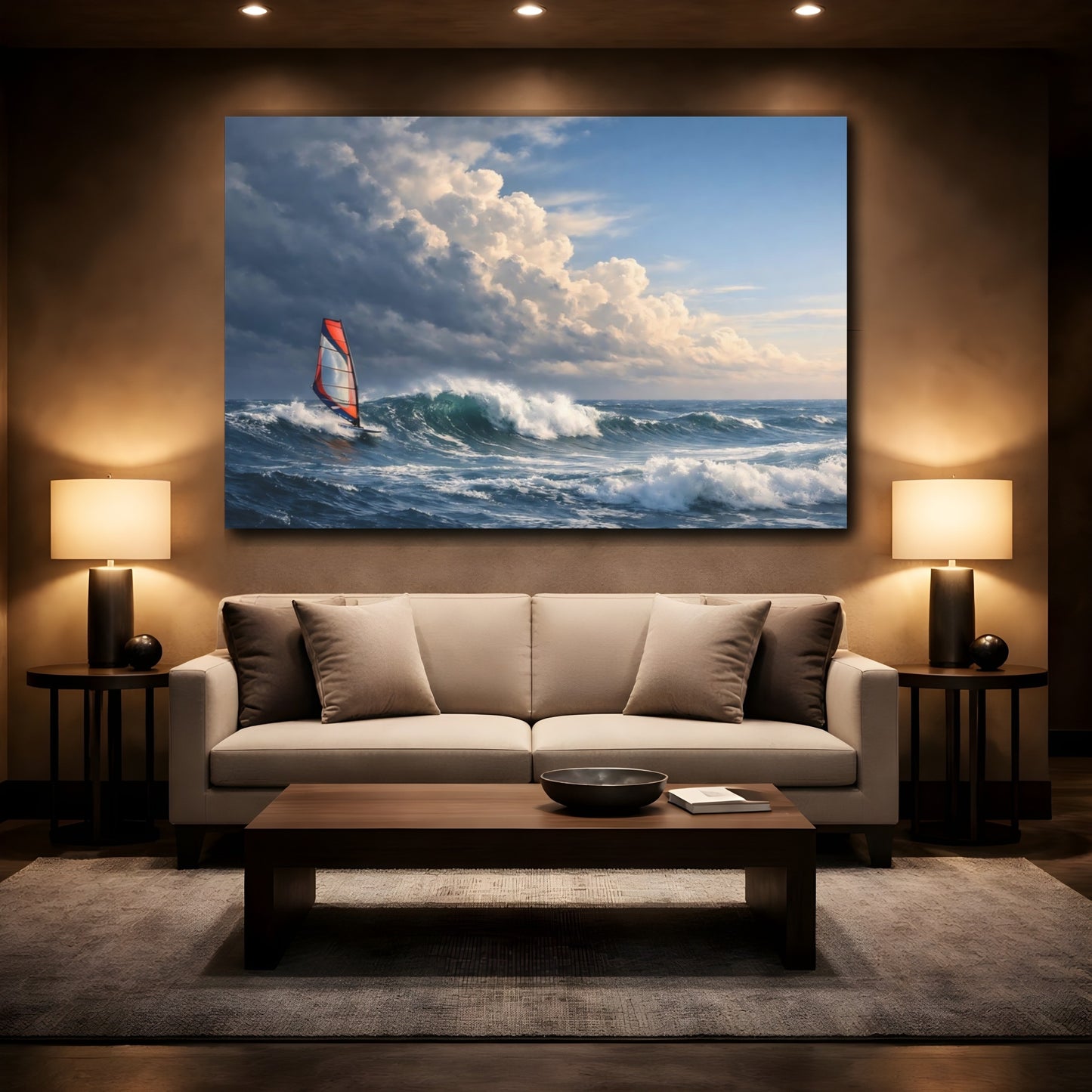 Mockup 3. Nature Windsurfer Dynamic Ocean shown as stretched canvas wall art