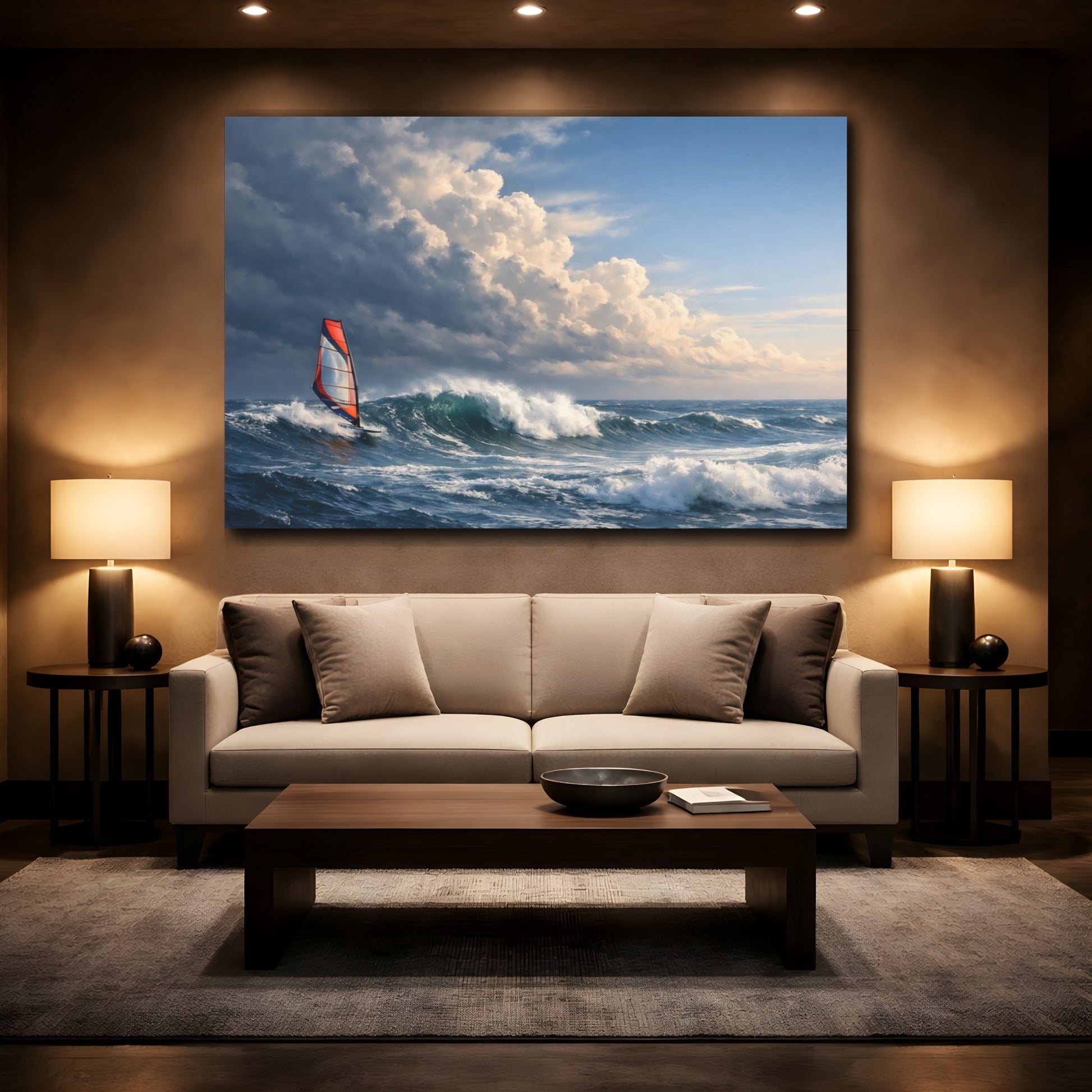 Mockup 3. Nature Windsurfer Dynamic Ocean shown as stretched canvas wall art