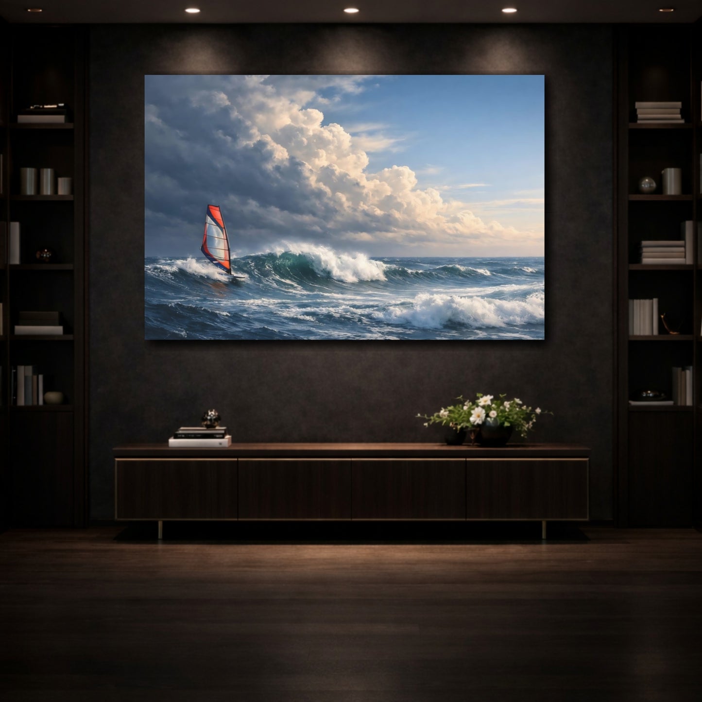 Mockup 4. Nature Windsurfer Dynamic Ocean shown as stretched canvas wall art