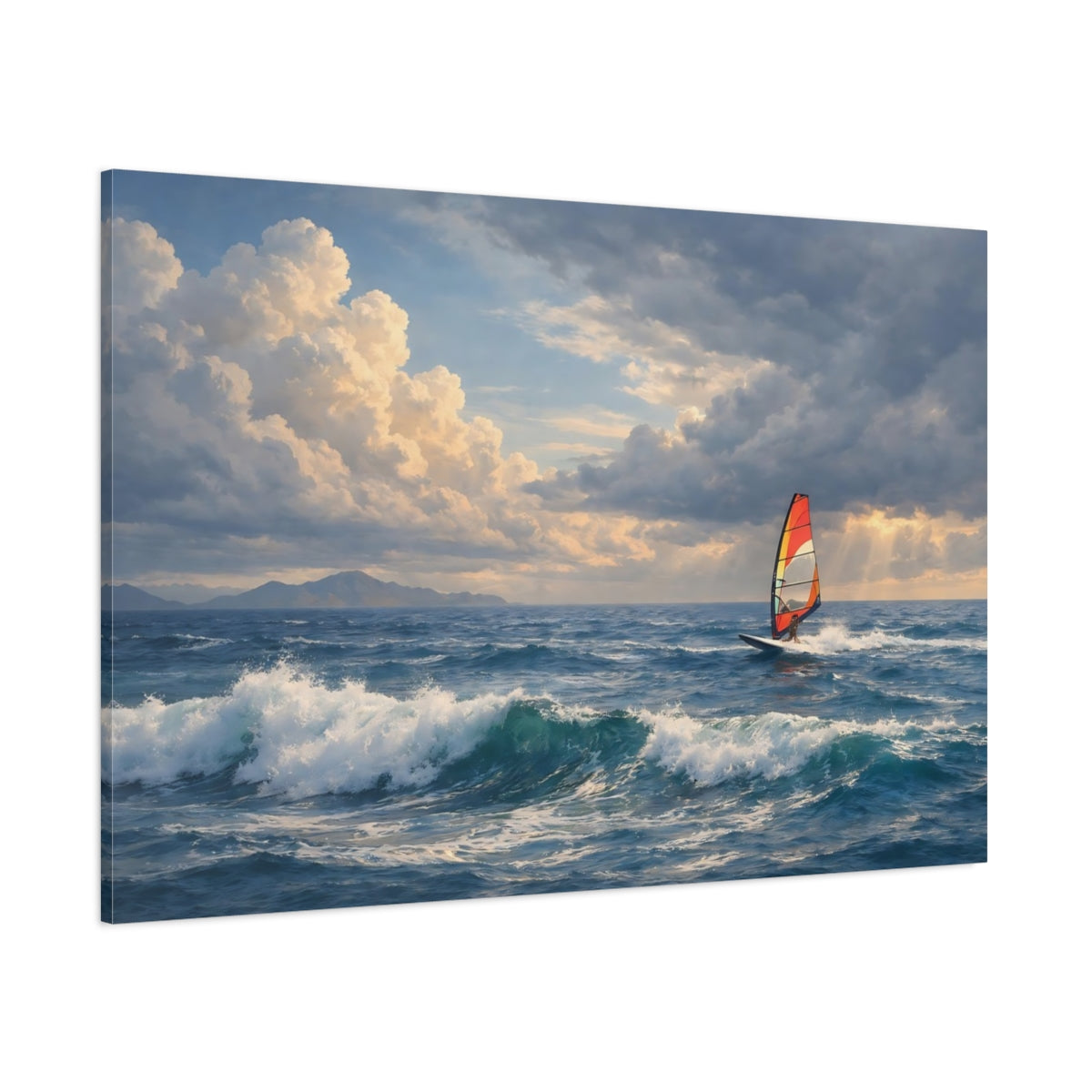 Side Mockup 1. Nature Windsurfing Blue Ocean Windsurfing shown as stretched canvas wall art
