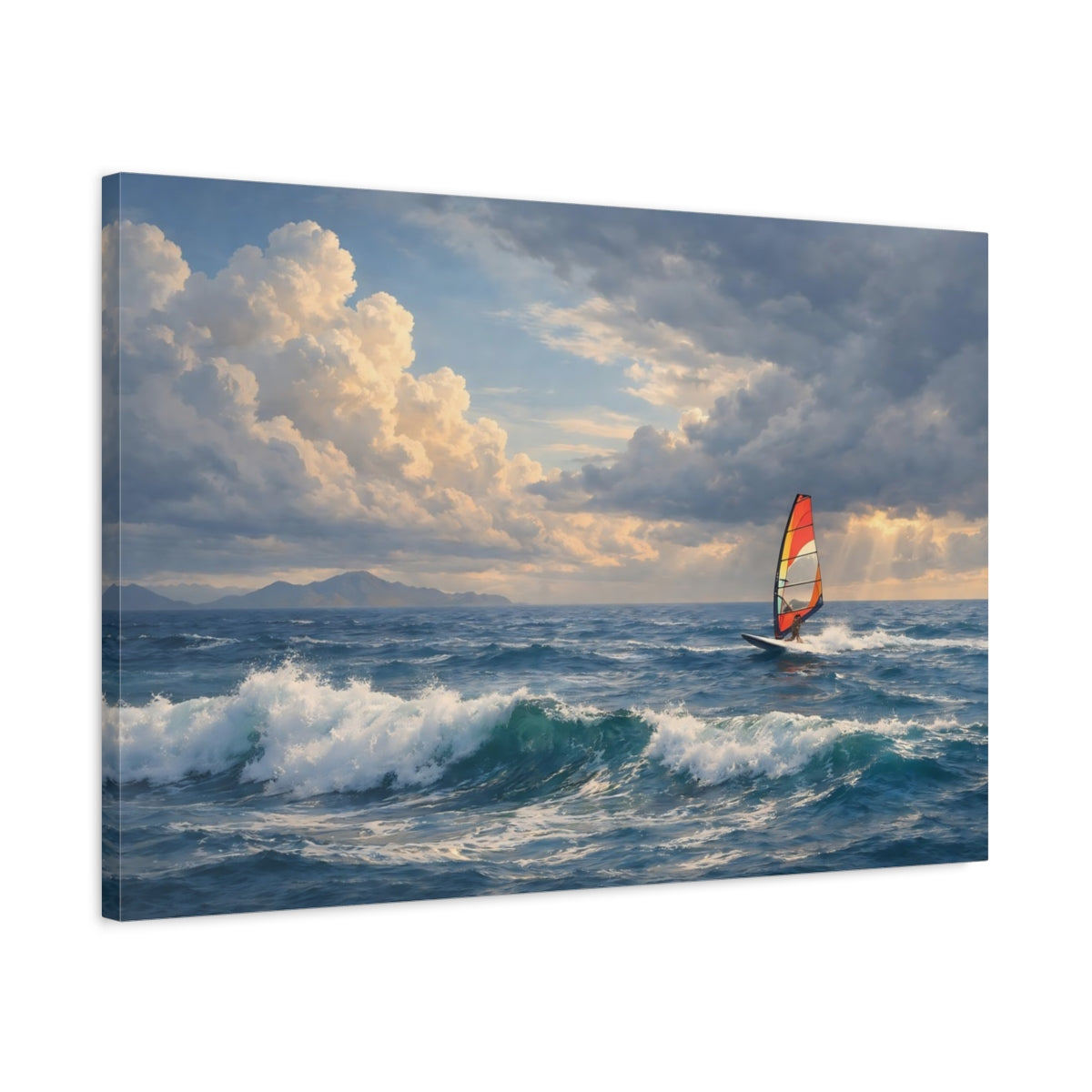 Side Mockup 2. Nature Windsurfing Blue Ocean Windsurfing shown as stretched canvas wall art