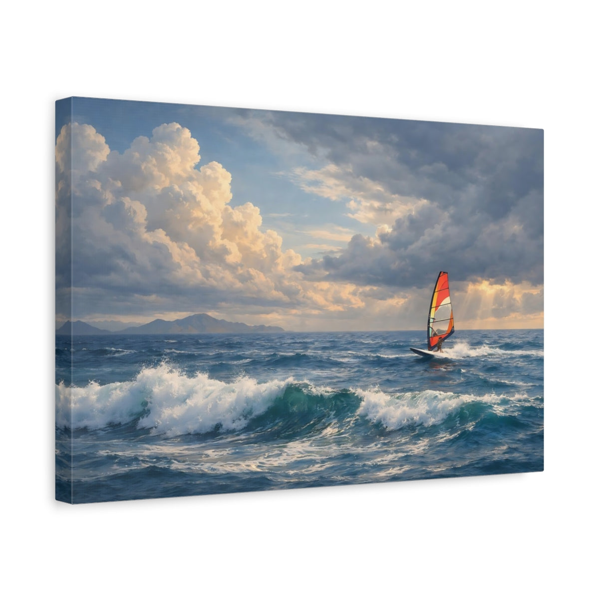 Side Mockup 4. Nature Windsurfing Blue Ocean Windsurfing shown as stretched canvas wall art
