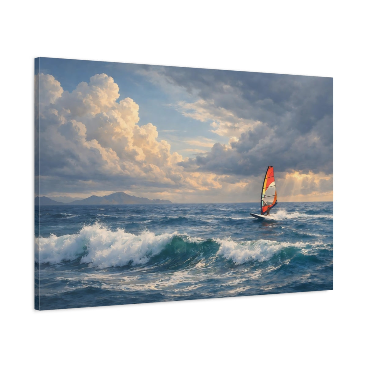Main Mockup. Nature Windsurfing Blue Ocean Windsurfing shown as stretched canvas wall art