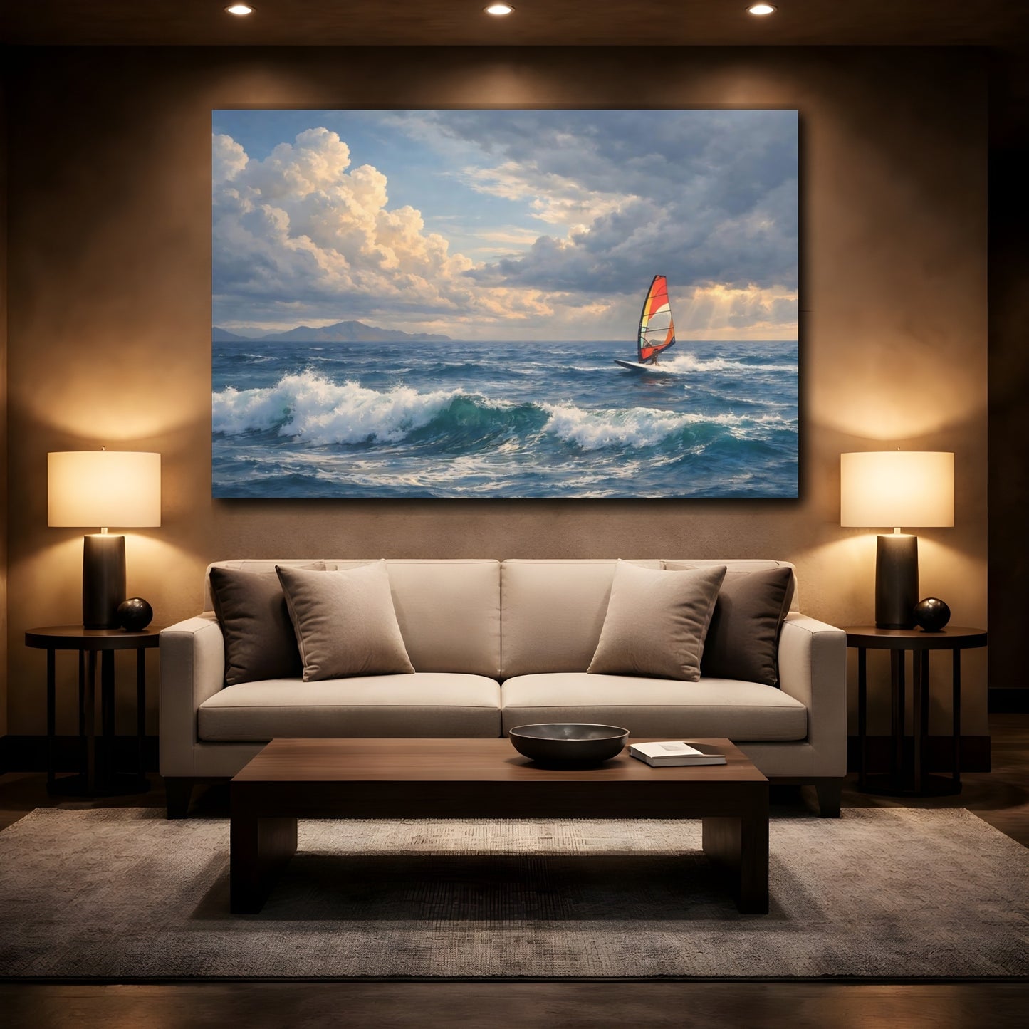 Mockup 2. Nature Windsurfing Blue Ocean Windsurfing shown as stretched canvas wall art
