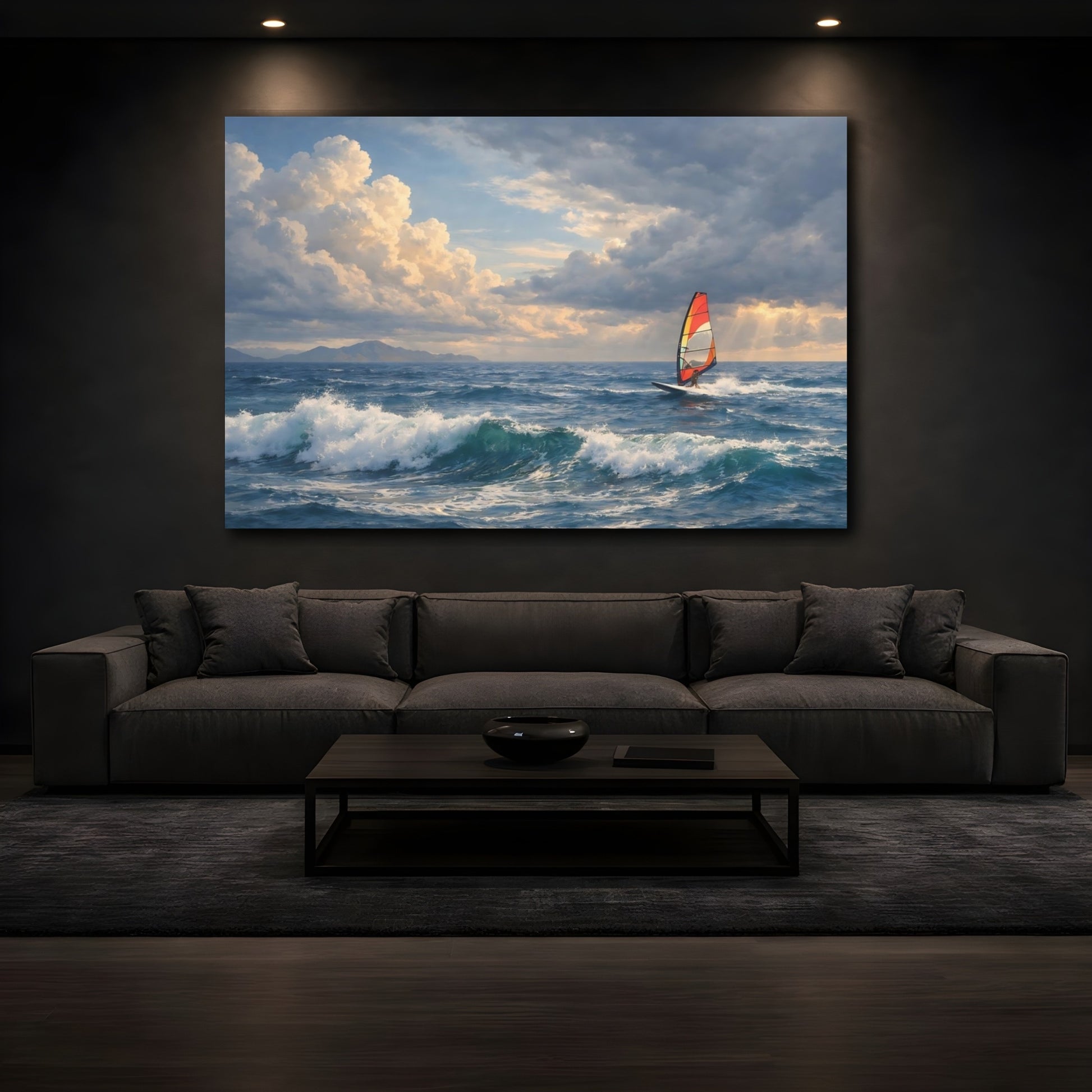 Mockup 4. Nature Windsurfing Blue Ocean Windsurfing shown as stretched canvas wall art