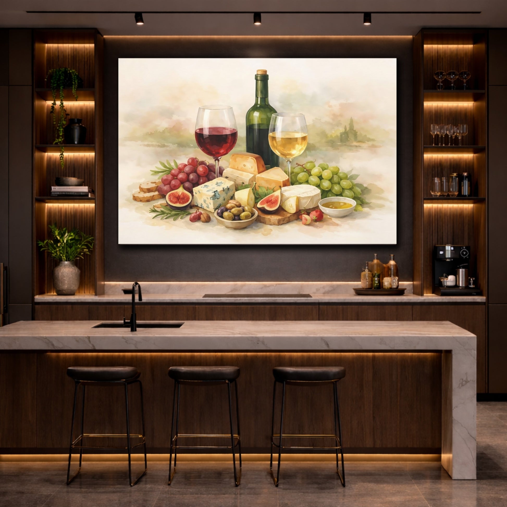 Nature Wine And Cheese Wine And Cheese shown as front canvas room wall art