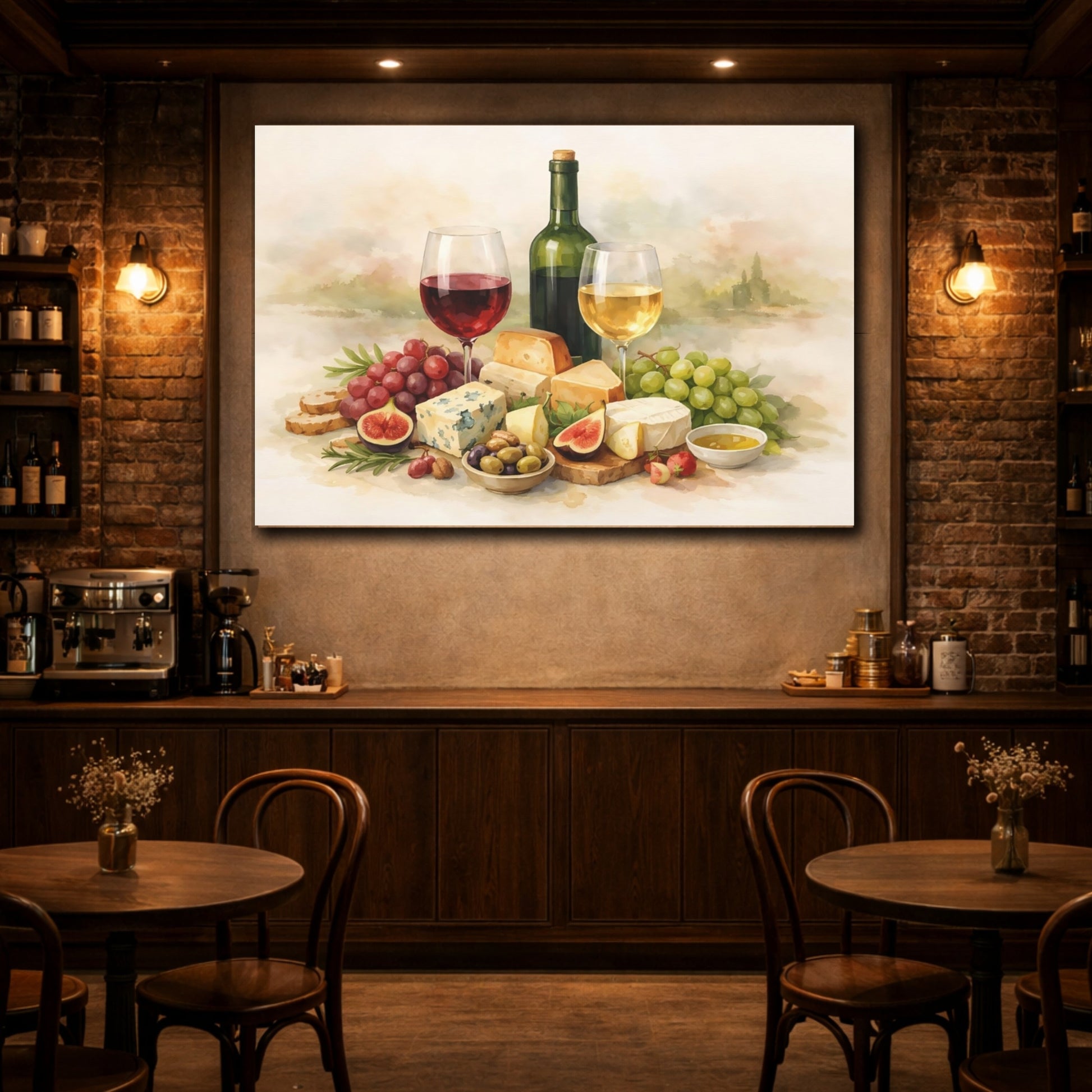 Nature Wine And Cheese Wine And Cheese shown as front canvas room wall art