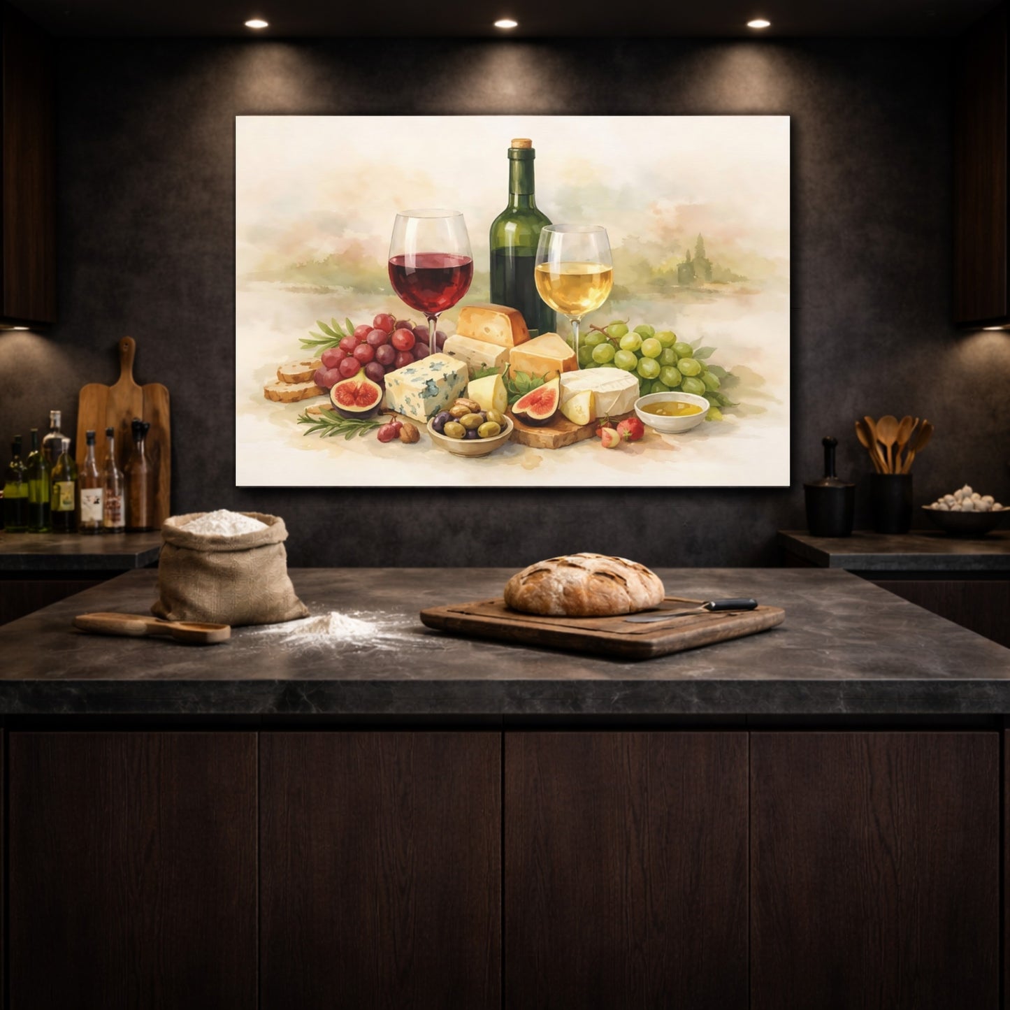 Nature Wine And Cheese Wine And Cheese shown as front canvas room wall art