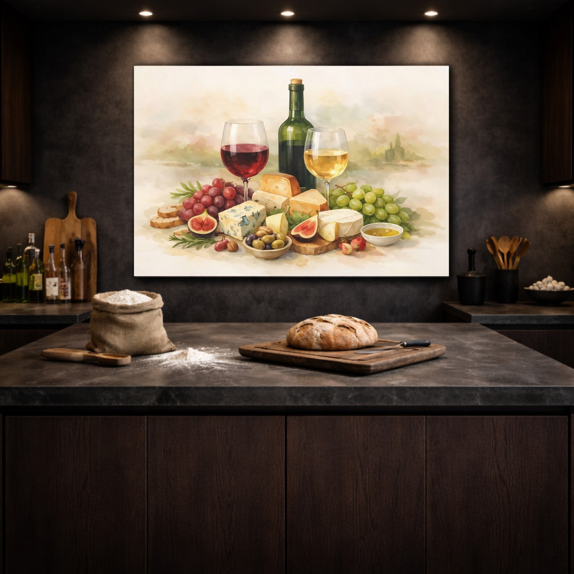 Nature Wine And Cheese Wine And Cheese shown as front canvas room wall art