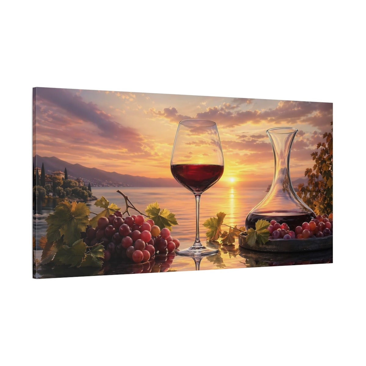 Side Mockup 2. Nature Wine And Grapes Wine Sunset shown as stretched canvas wall art