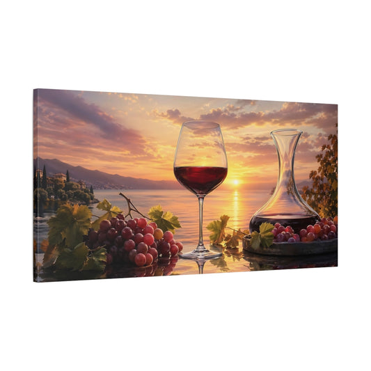 Main Mockup. Nature Wine And Grapes Wine Sunset shown as stretched canvas wall art