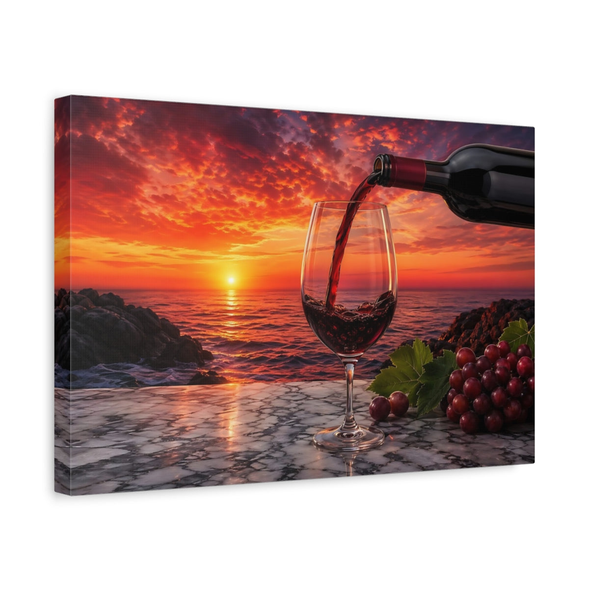 Side Mockup 4. Nature Wine Glass Red Wine Sunset shown as stretched canvas wall art