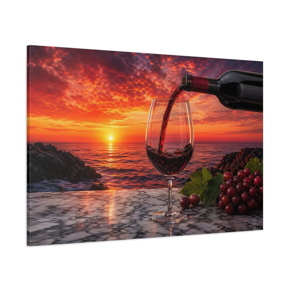 Side Mockup 1. Nature Wine Glass Red Wine Sunset shown as stretched canvas wall art