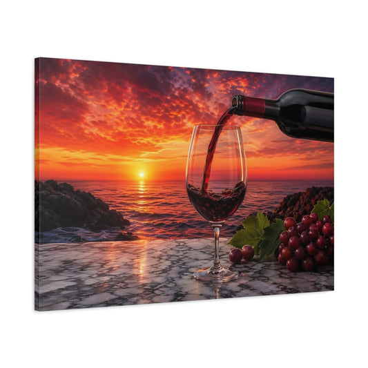 Main Mockup. Nature Wine Glass Red Wine Sunset shown as stretched canvas wall art