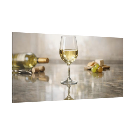 Main Mockup. Nature Wine Glass White Wine And Cheese shown as stretched canvas wall art