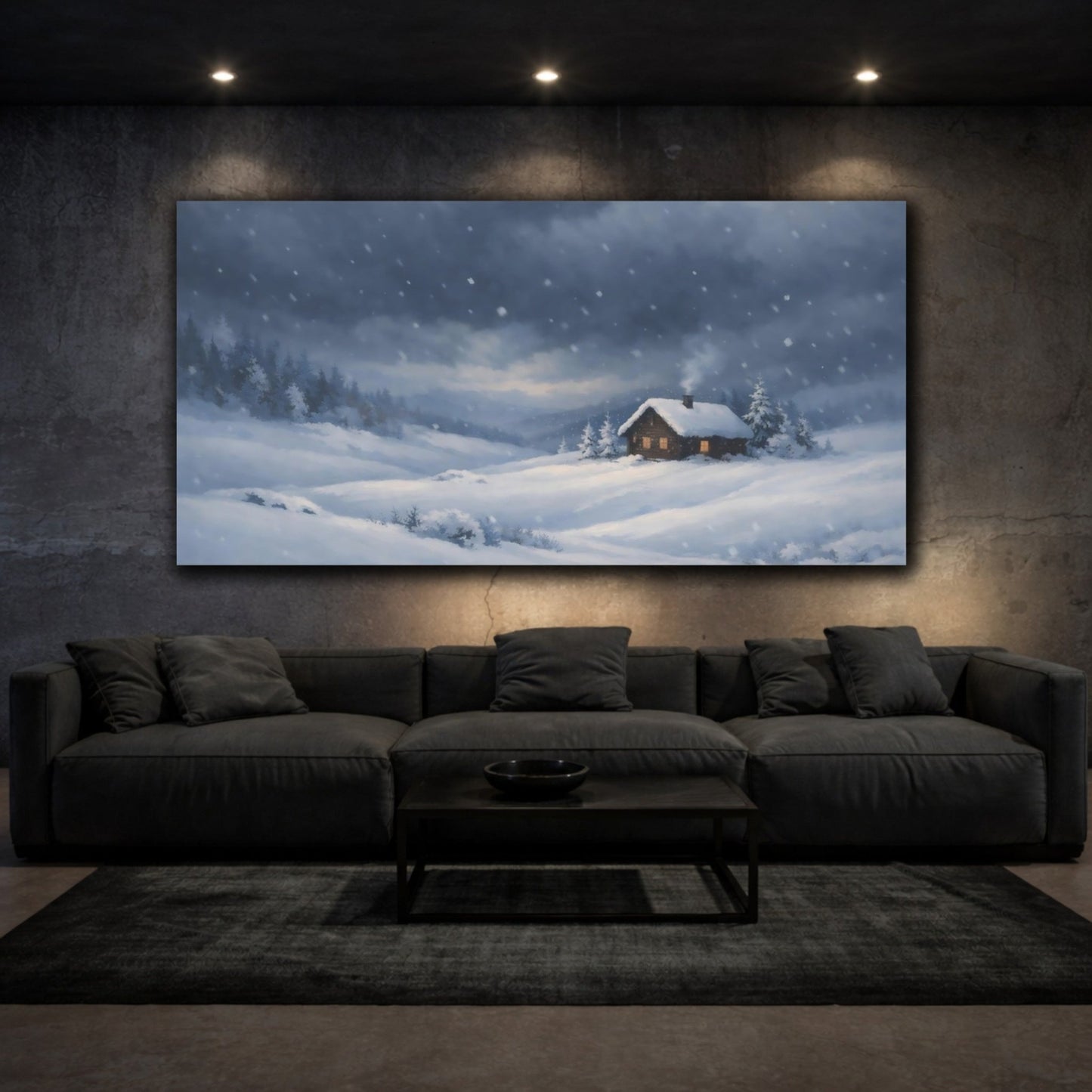 Nature Winter Cabin Blue Scene - Canvas Wall Art Print - YesArtYes