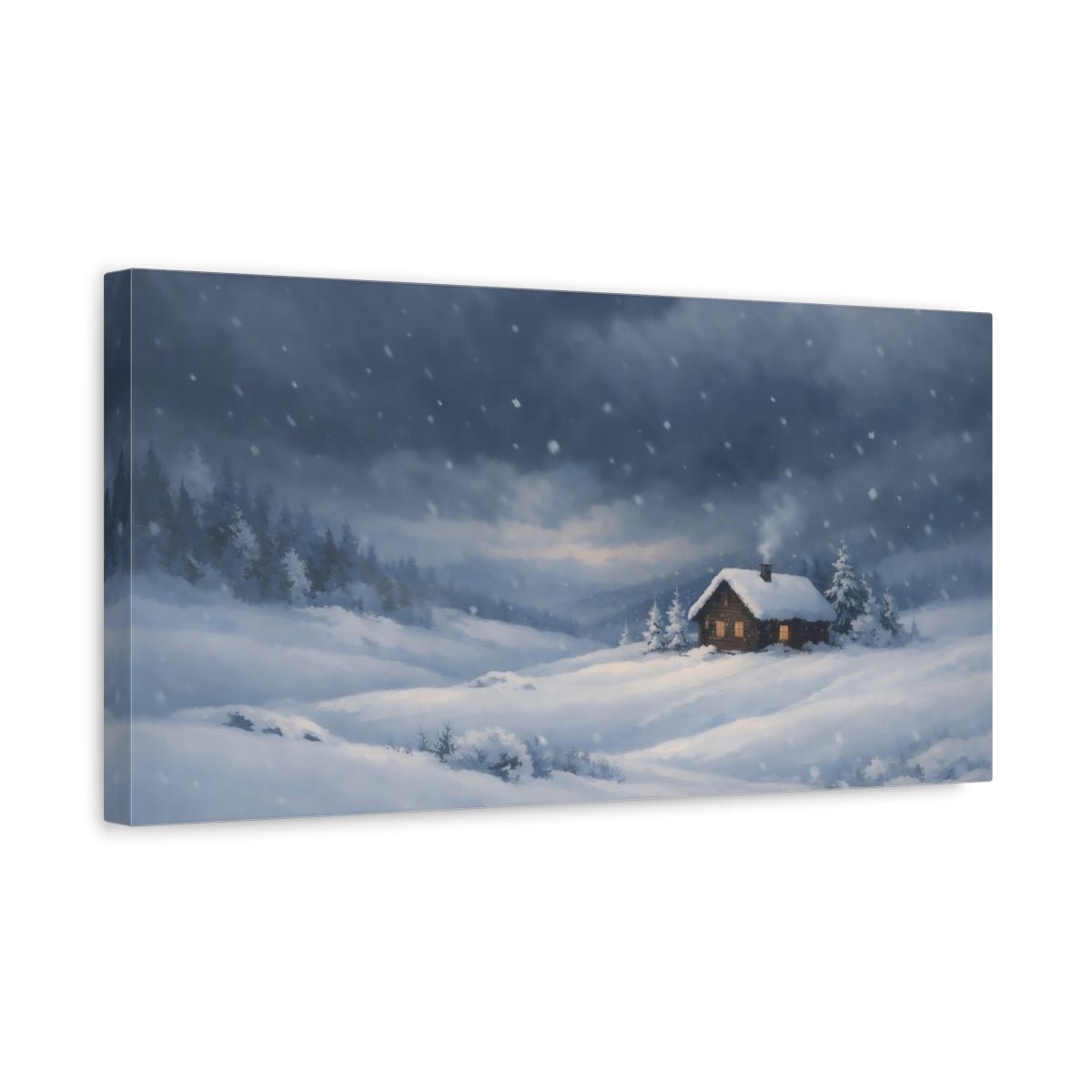 Nature Winter Cabin Blue Scene - Canvas Wall Art Print - YesArtYes