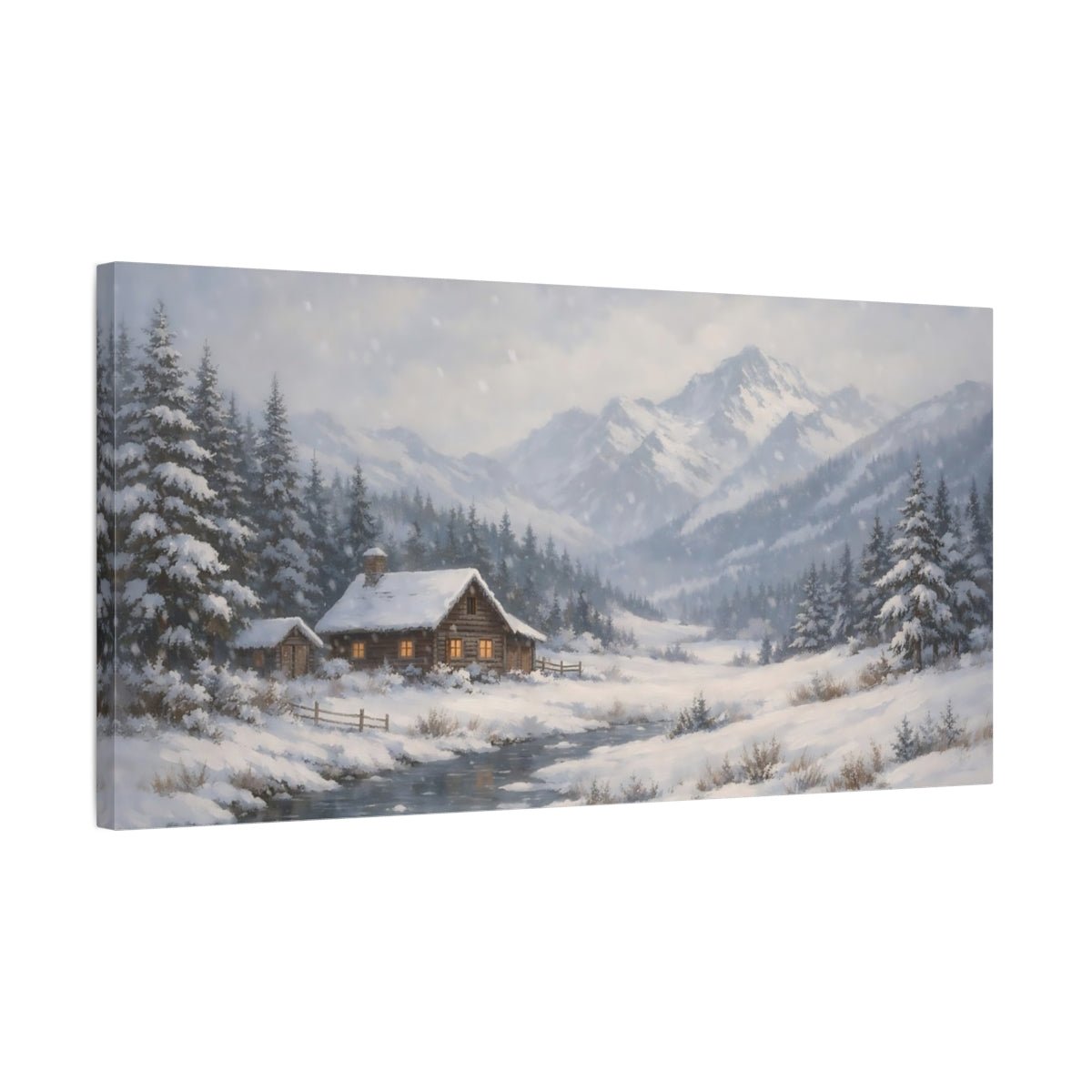 Nature Winter Cabin Blue White - Canvas Wall Art Print - YesArtYes