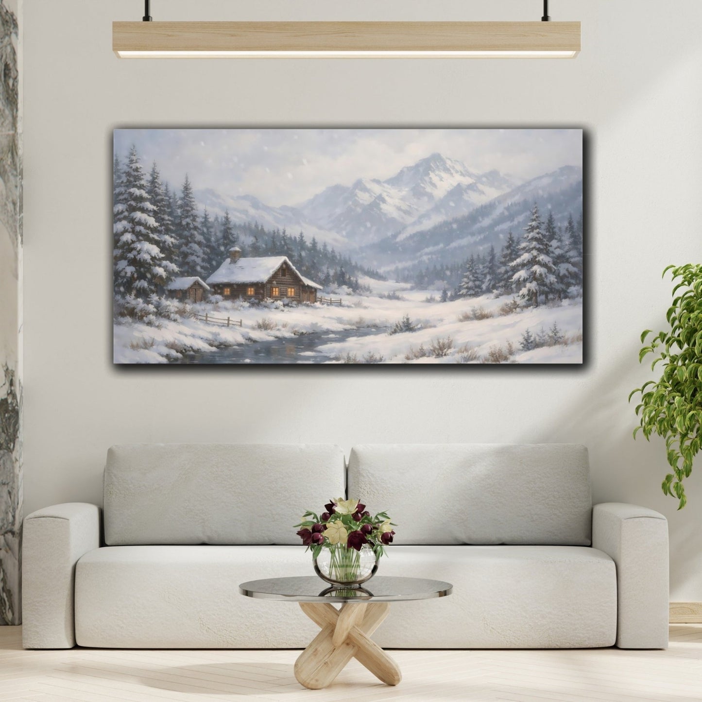 Nature Winter Cabin Blue White - Canvas Wall Art Print - YesArtYes