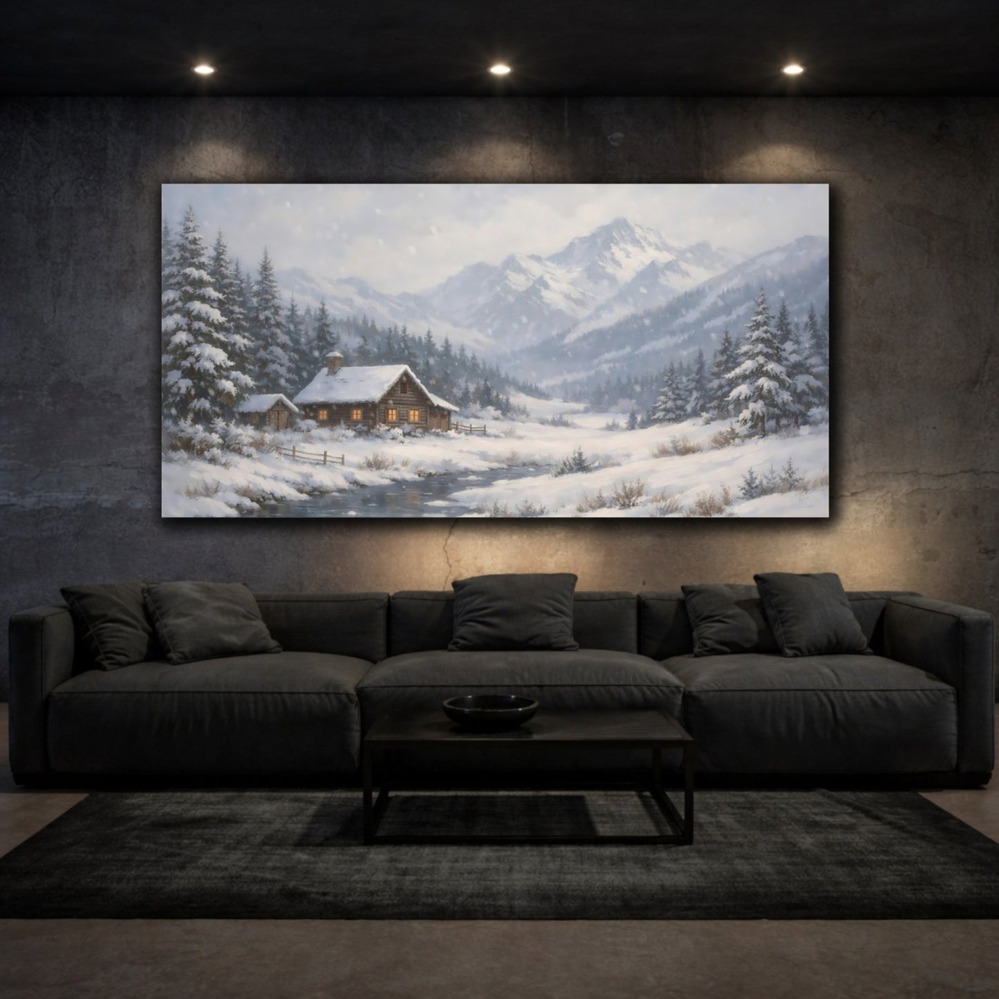 Nature Winter Cabin Blue White - Canvas Wall Art Print - YesArtYes