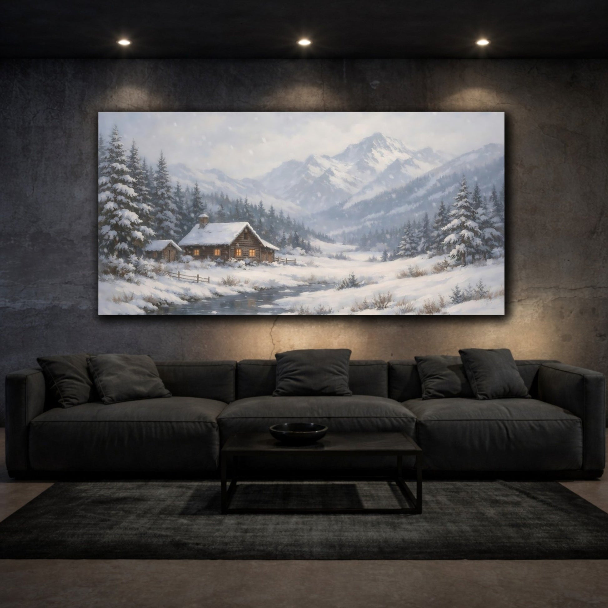 Nature Winter Cabin Blue White - Canvas Wall Art Print - YesArtYes