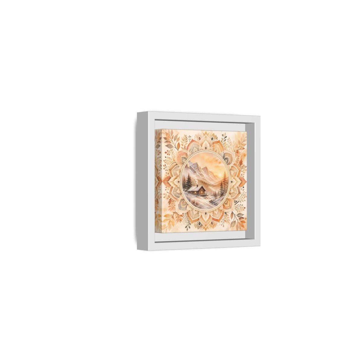 Nature Winter Cabin Brown And Orange Framed Canvas Print Wall Art – Living Room Decor, Above Sofa - YesArtYes