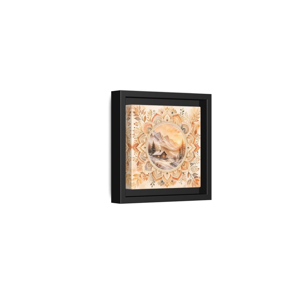 Nature Winter Cabin Brown And Orange Framed Canvas Print Wall Art – Living Room Decor, Above Sofa - YesArtYes