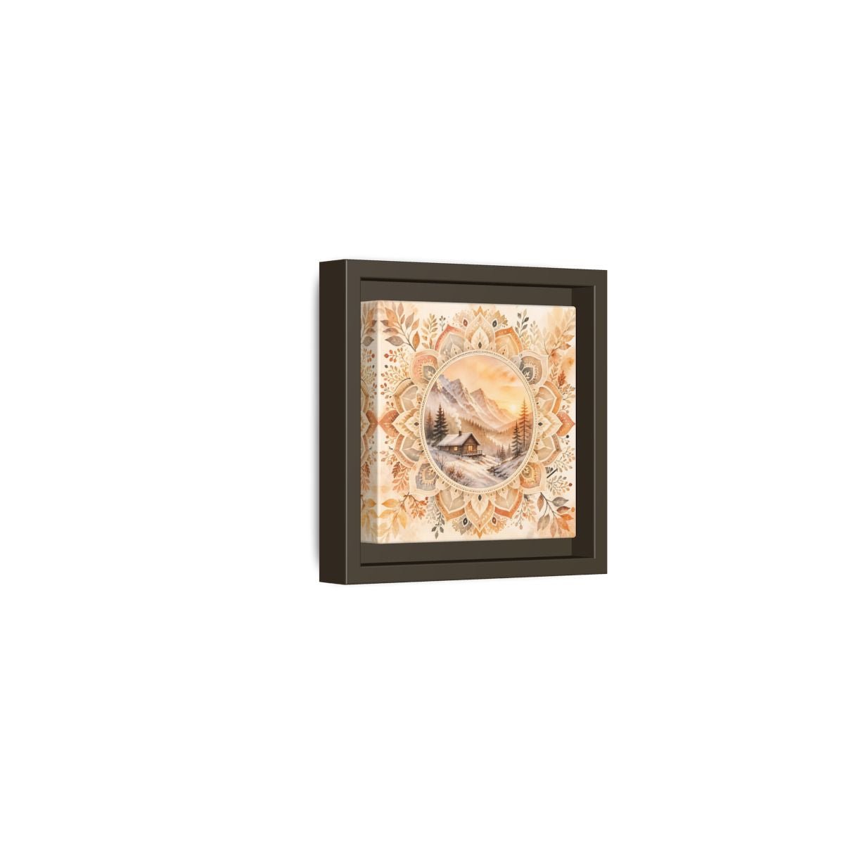 Nature Winter Cabin Brown And Orange Framed Canvas Print Wall Art – Living Room Decor, Above Sofa - YesArtYes