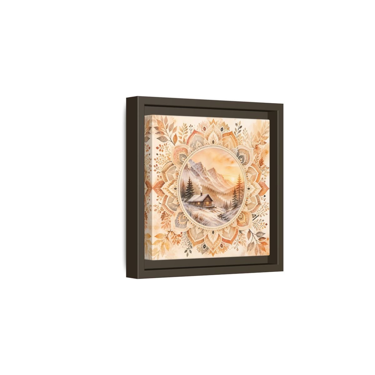 Nature Winter Cabin Brown And Orange Framed Canvas Print Wall Art – Living Room Decor, Above Sofa - YesArtYes
