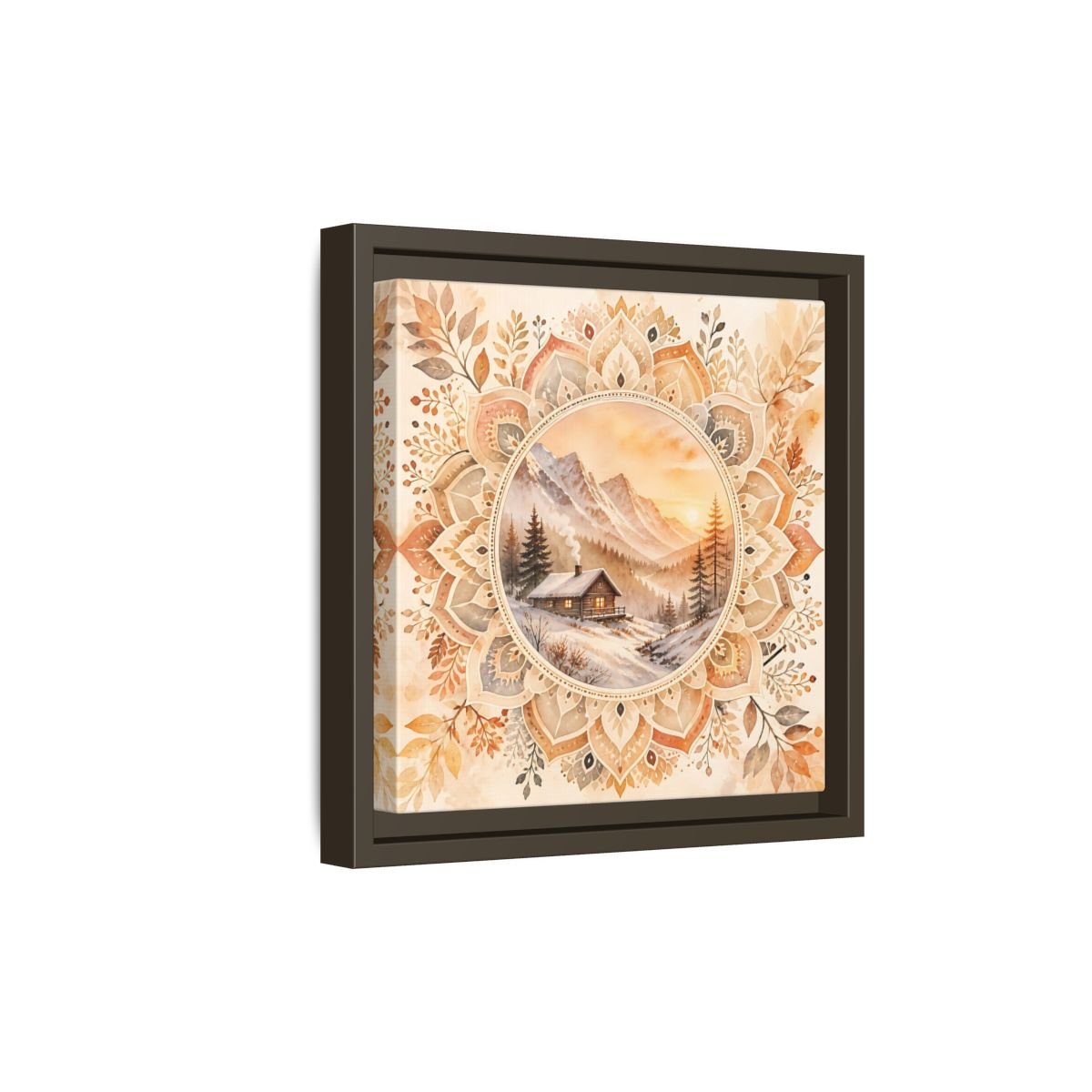 Nature Winter Cabin Brown And Orange Framed Canvas Print Wall Art – Living Room Decor, Above Sofa - YesArtYes