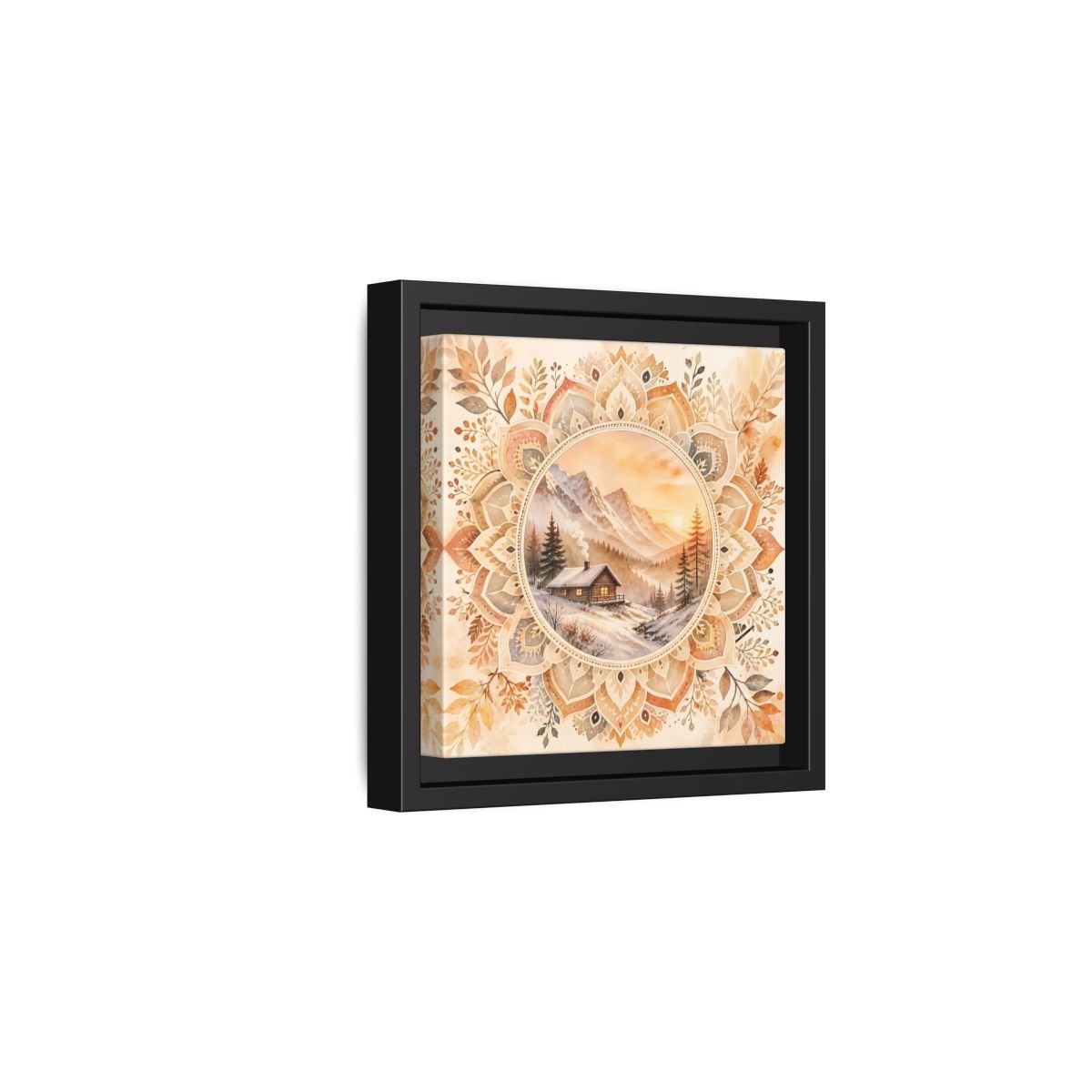 Nature Winter Cabin Brown And Orange Framed Canvas Print Wall Art – Living Room Decor, Above Sofa - YesArtYes