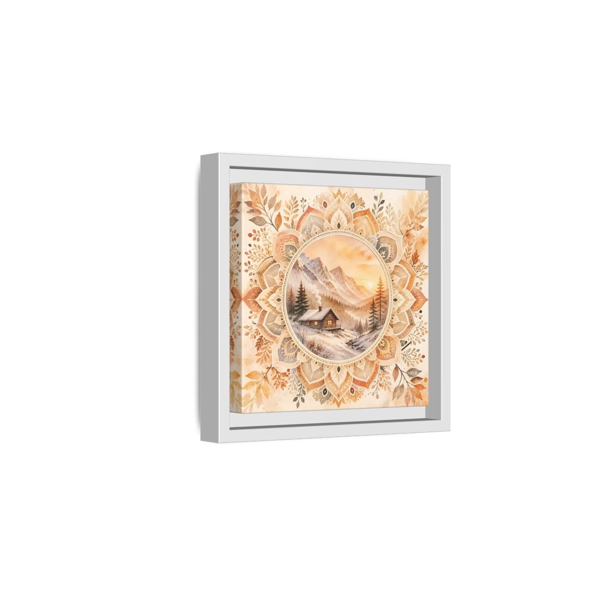 Nature Winter Cabin Brown And Orange Framed Canvas Print Wall Art – Living Room Decor, Above Sofa - YesArtYes