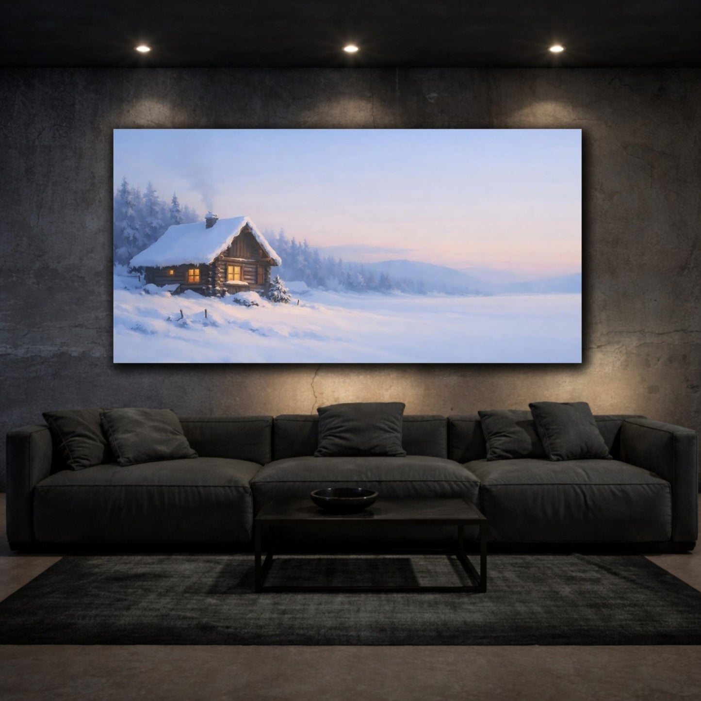Nature Winter Cabin Scene - Canvas Wall Art Print - YesArtYes