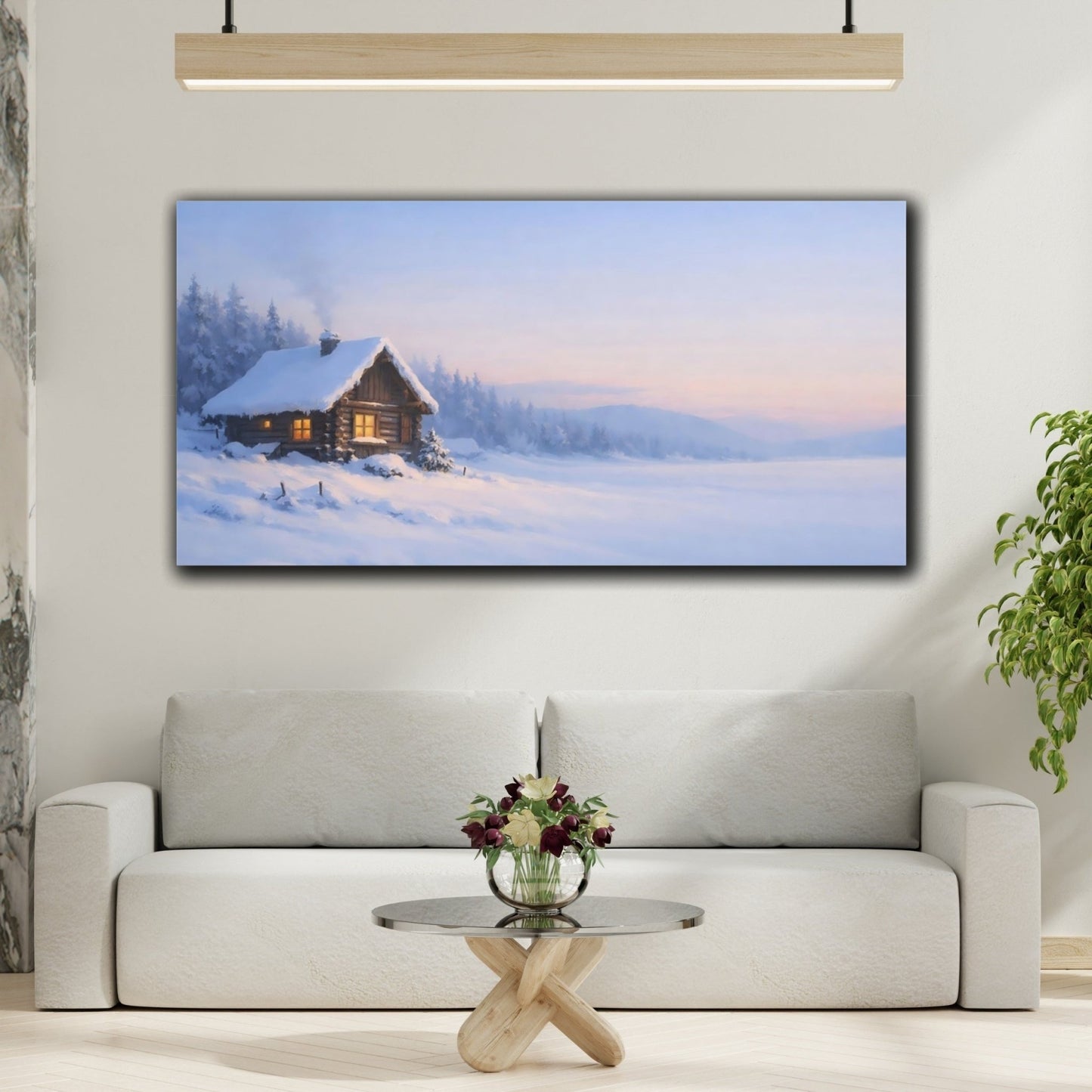 Nature Winter Cabin Scene - Canvas Wall Art Print - YesArtYes